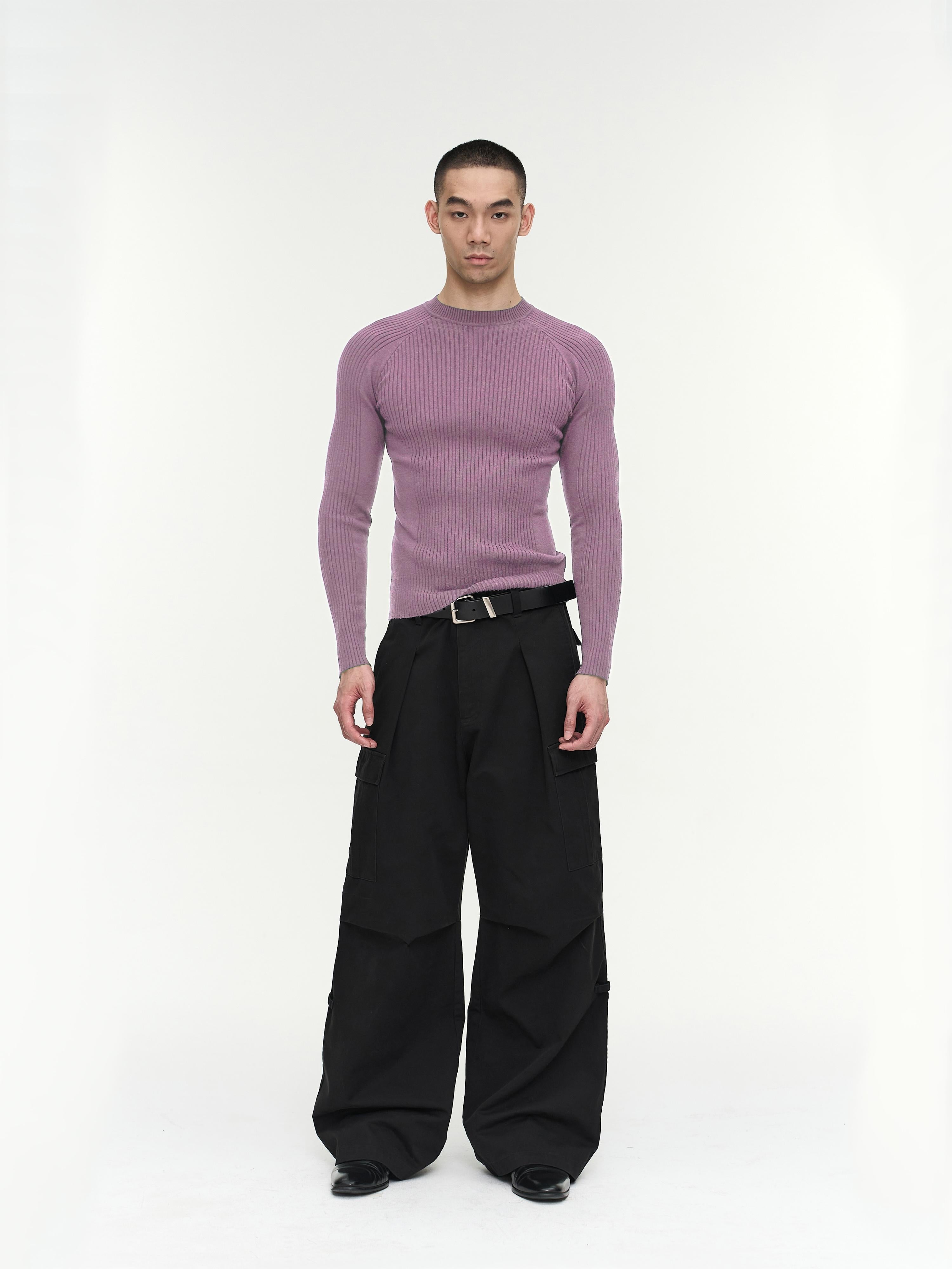 Ribbed Long-Sleeve Knit Sweater