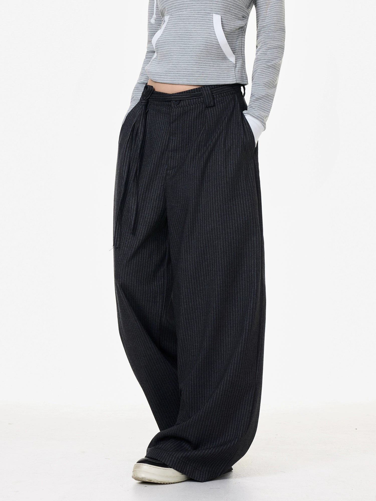 Midnight Pinstripe Wide-Leg Trousers