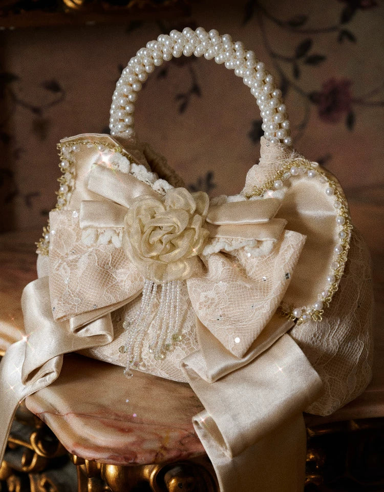 Pearl Handle Rosette Bow Mini Bag
