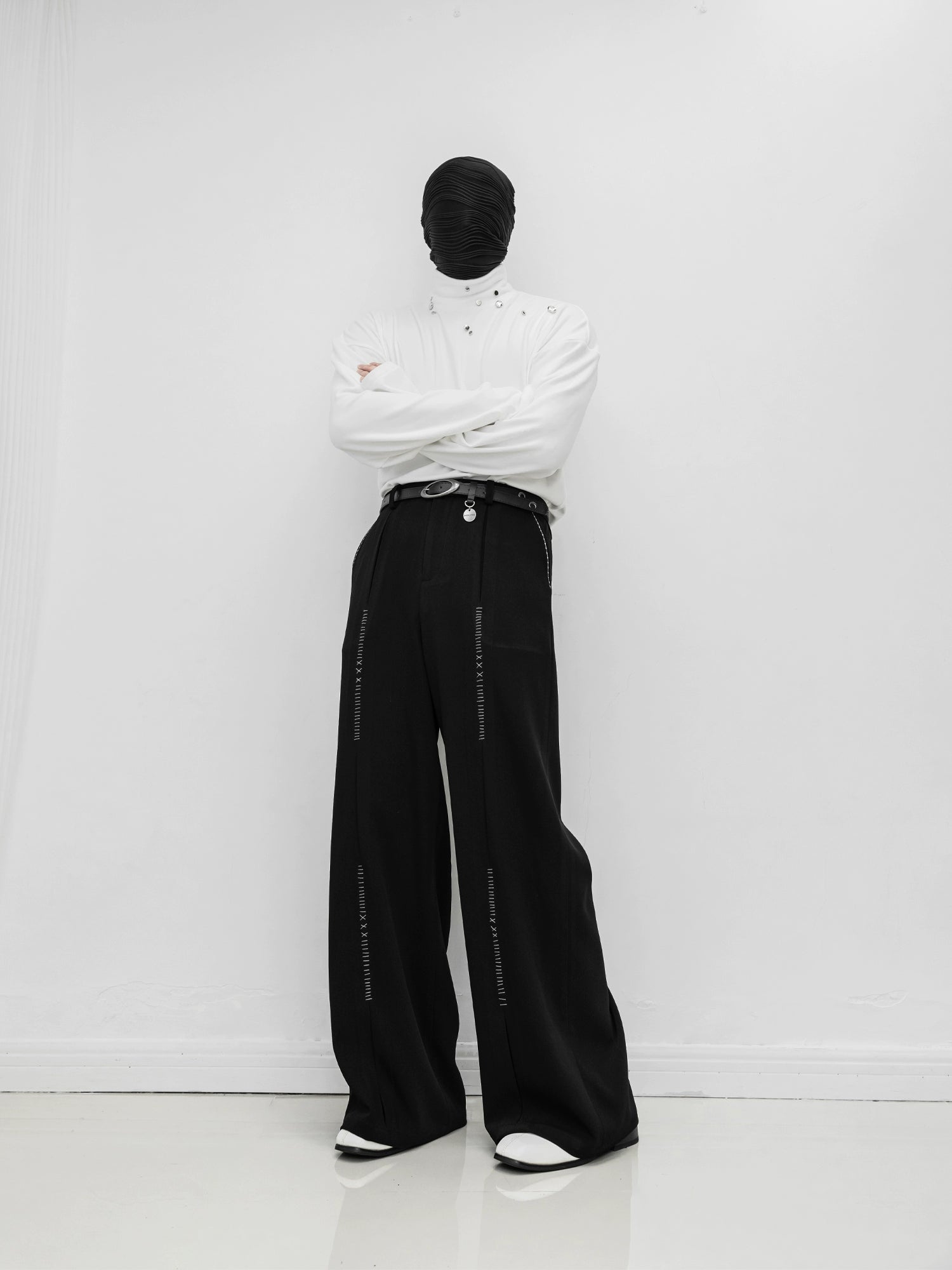 Wide-Leg Pants with Front Stitch Detailing