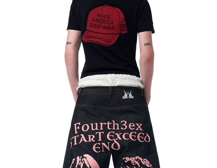 Black Pink Wide Leg Graphic Pants
