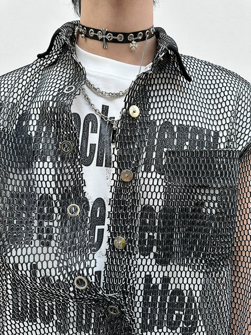 Mesh Button-Up Shirt
