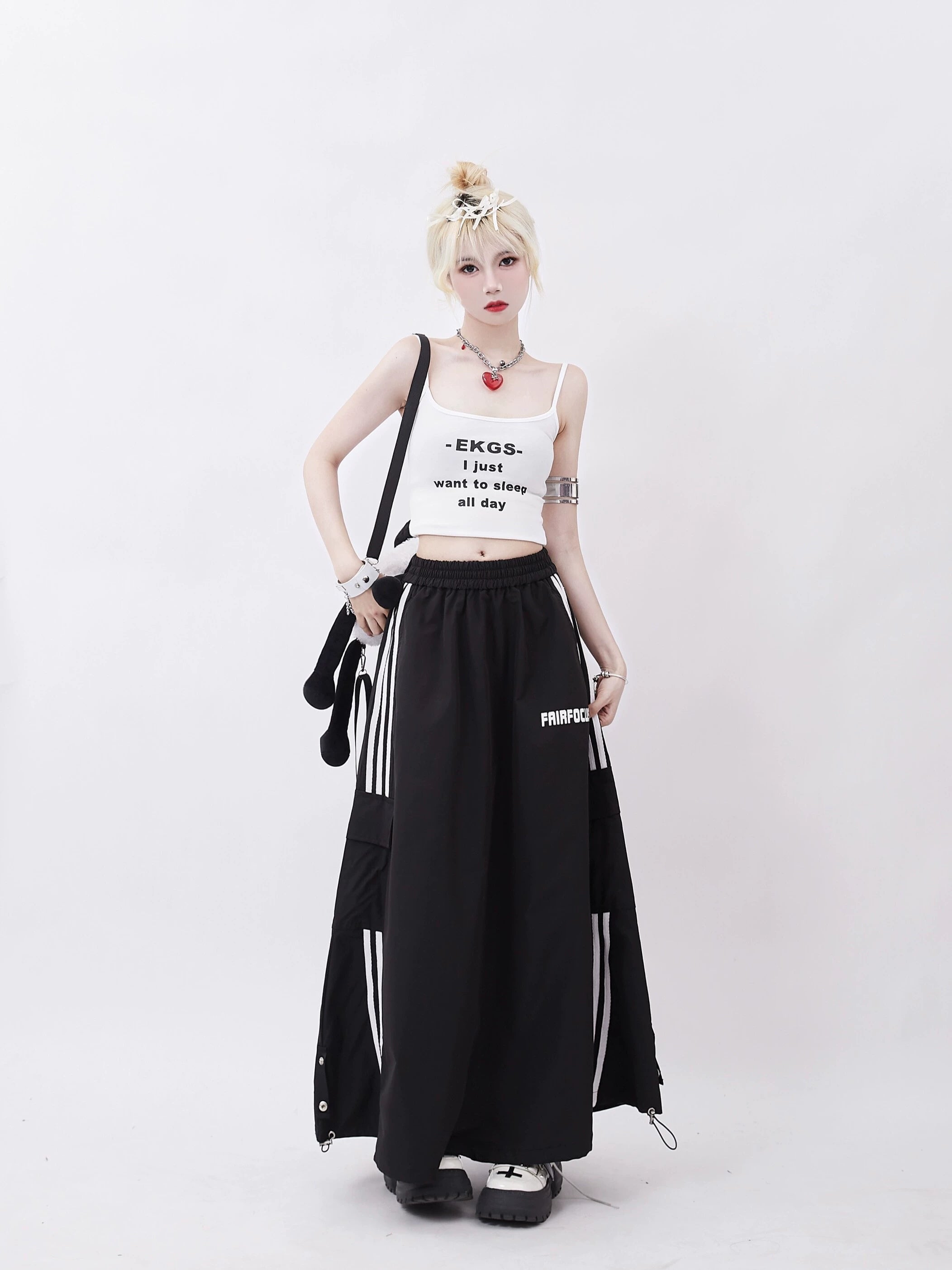 Black Maxi Skirt with White Stripes