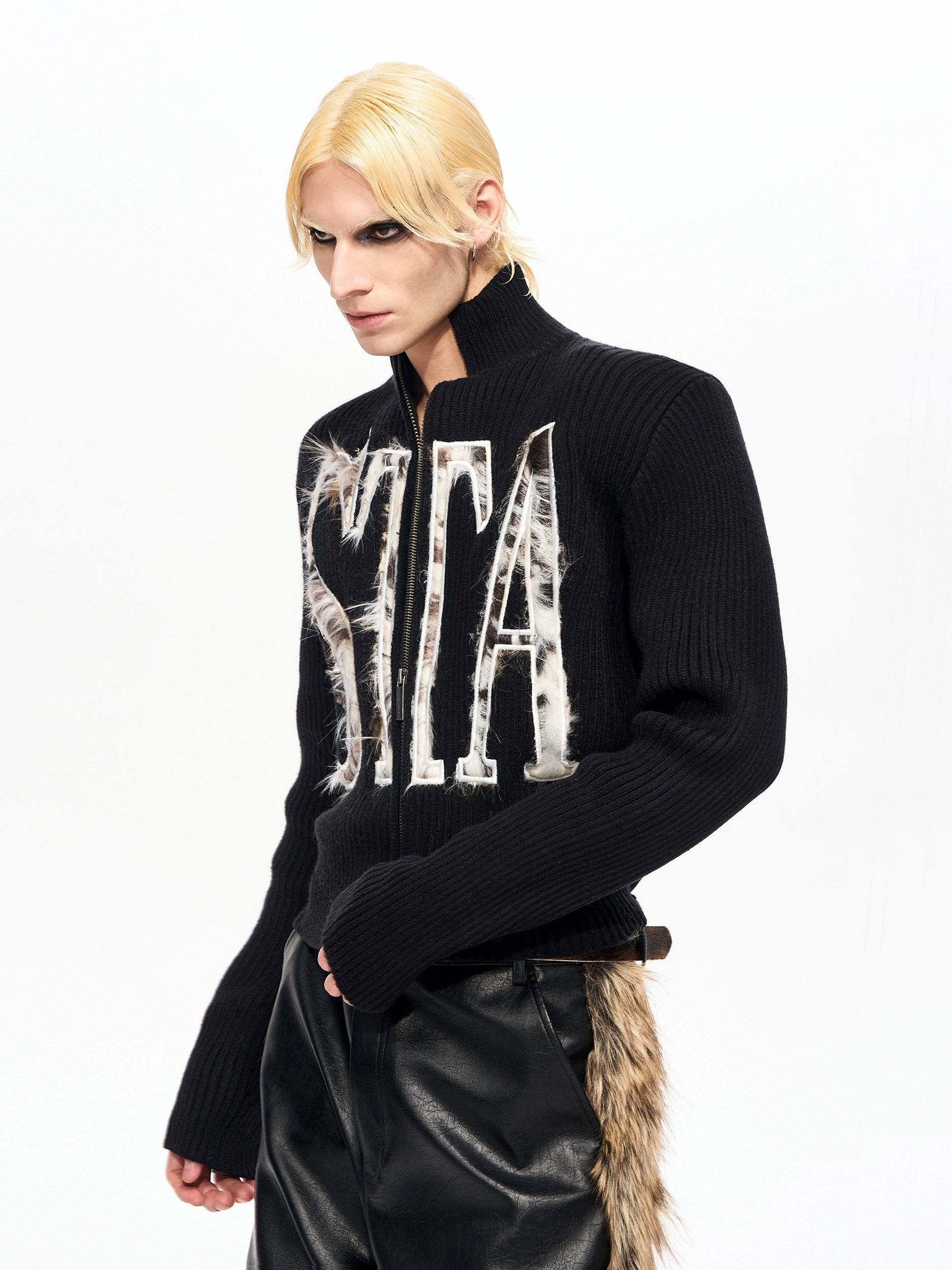 Graffiti Ribbed Zip Cardigan