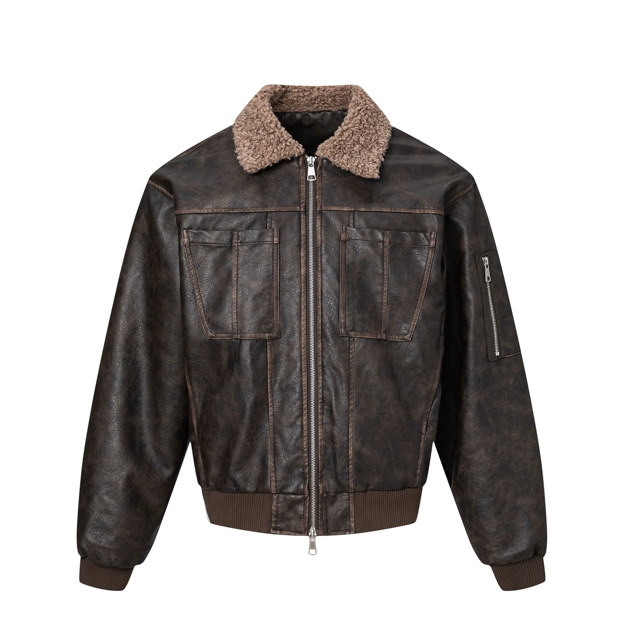 Veste en cuir PU avec col en laine d'agneau