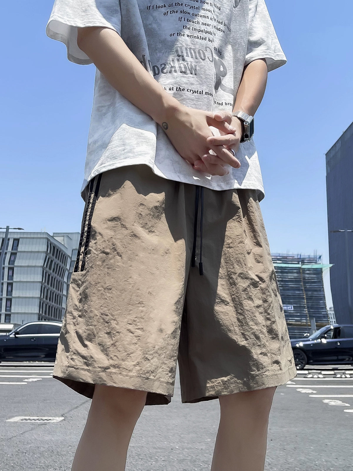 Shiny Stripe Bermuda Shorts