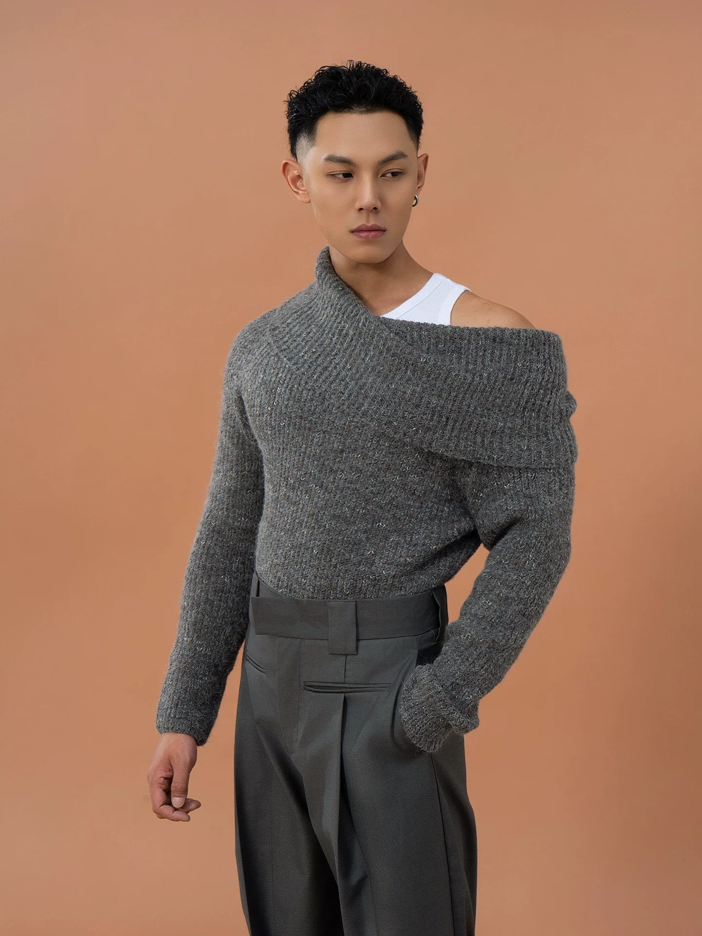 Slate Slouch Off-Shoulder Knit Pullover