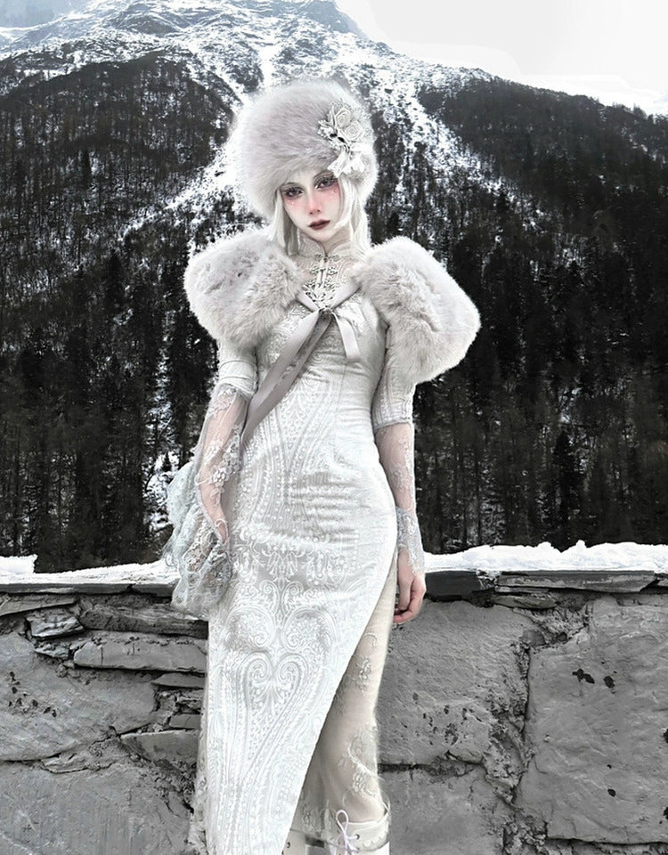 Vintage White Lace Angel Sleeve Dress