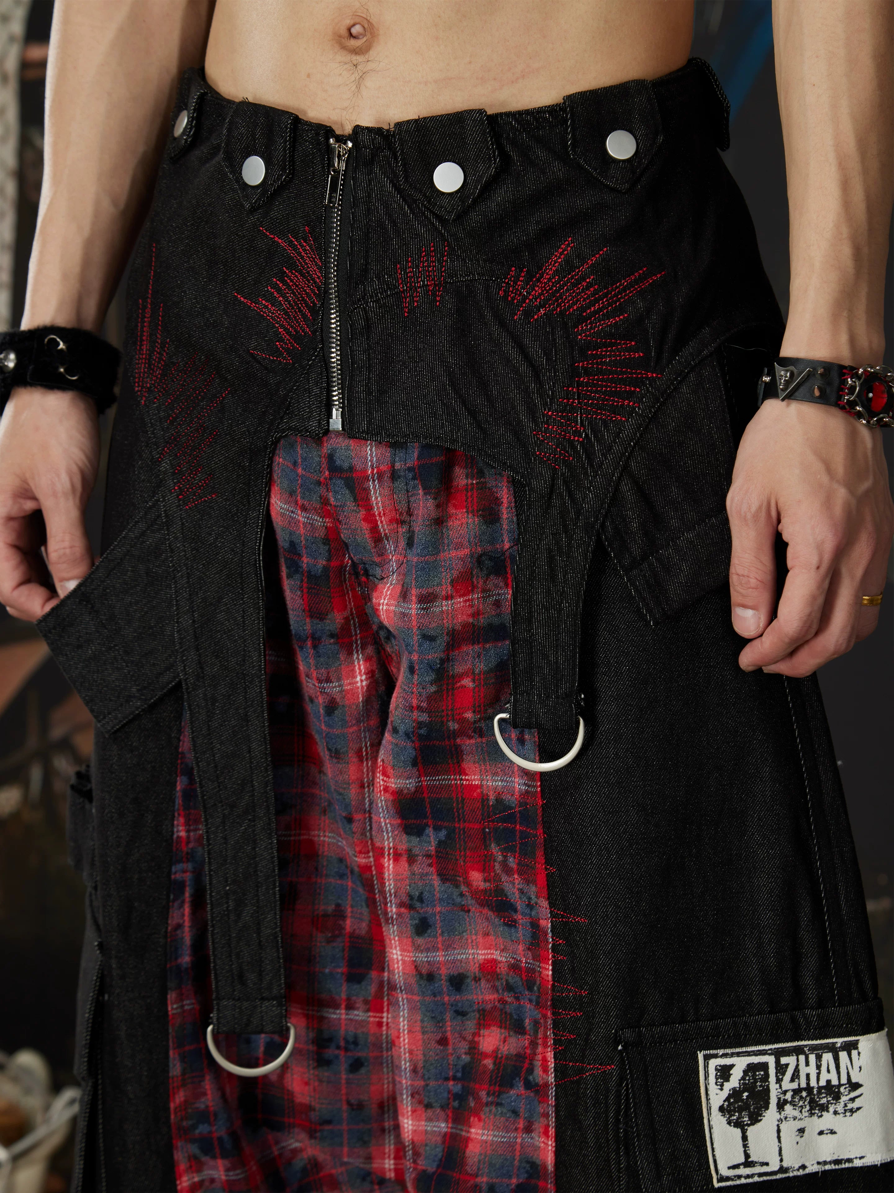 Riot Plaid Layered Trench Cargo Pants