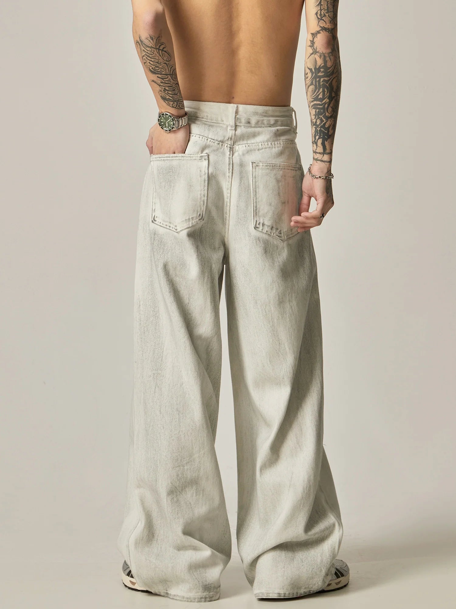 Jeans de mezcla de lino con pierna ancha