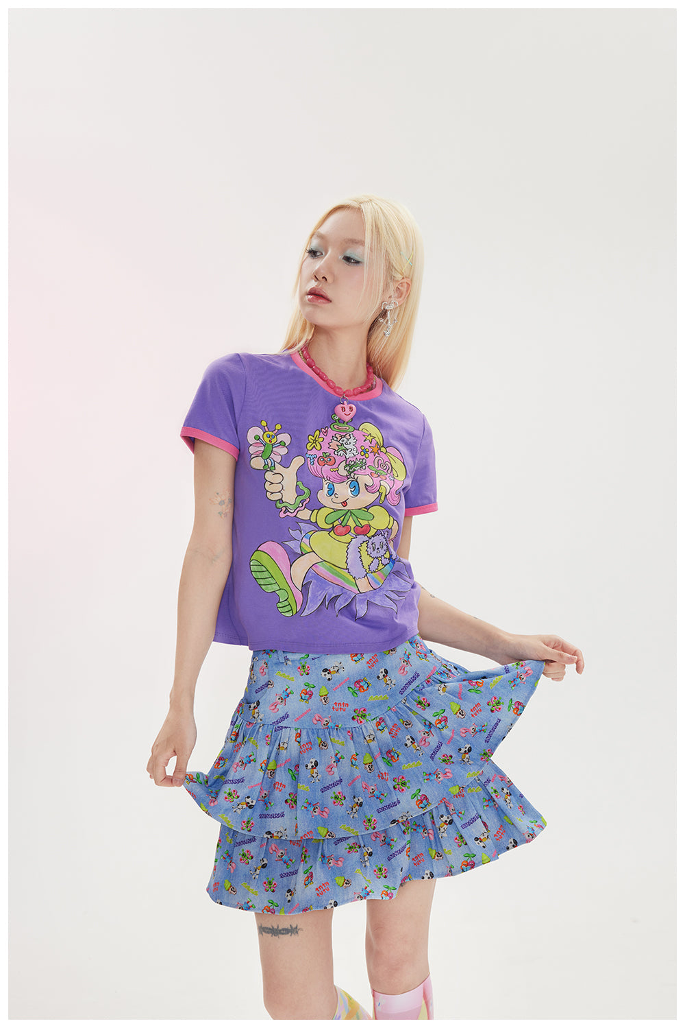 Purple Butterfly Girl Ringer Tee
