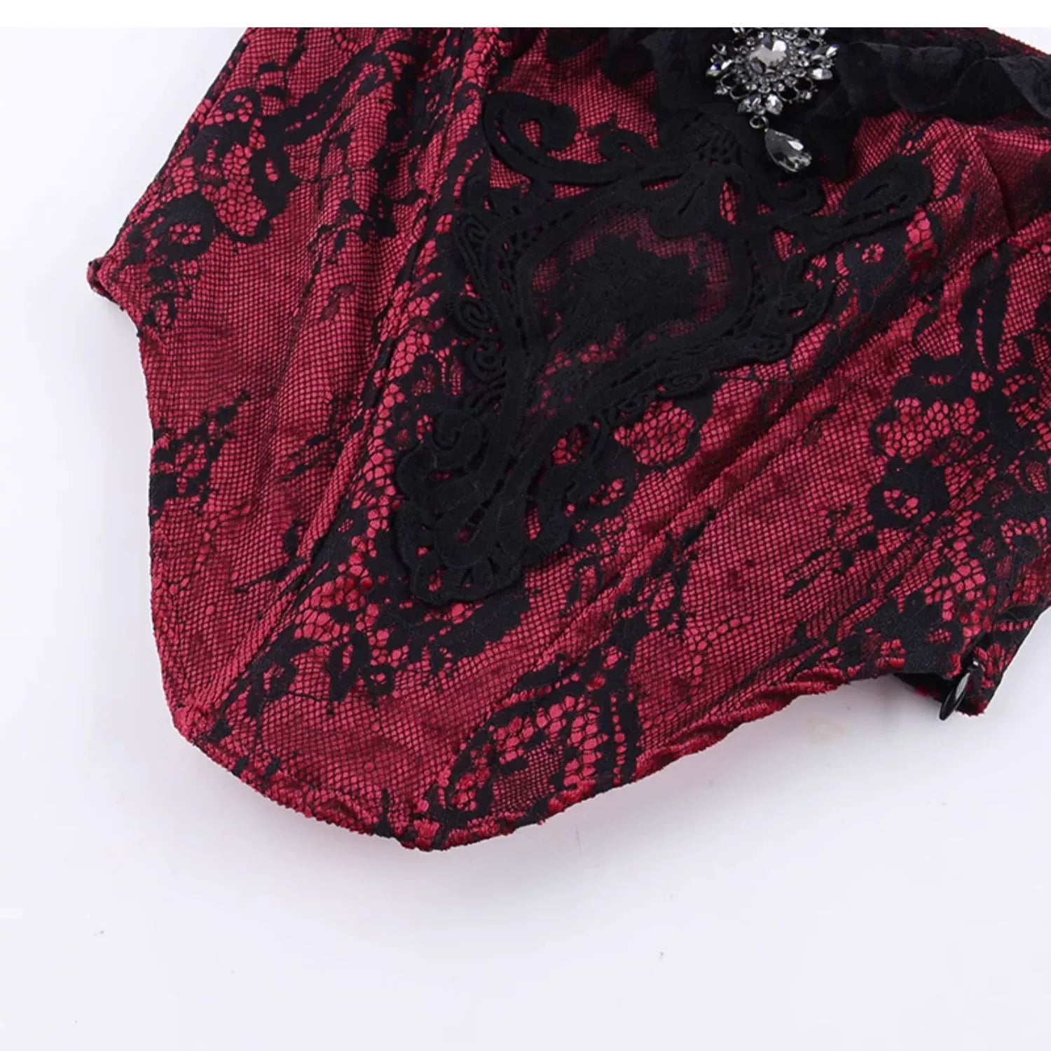 Conjunto de terciopelo gótico de Wannathis - Bodysuit de encaje sin hombros con sirena floral Maxi falda