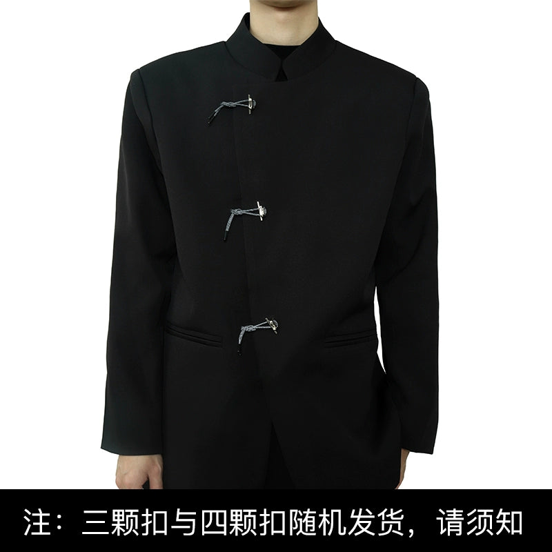 Mandarin Collar Toggle Black Blazer