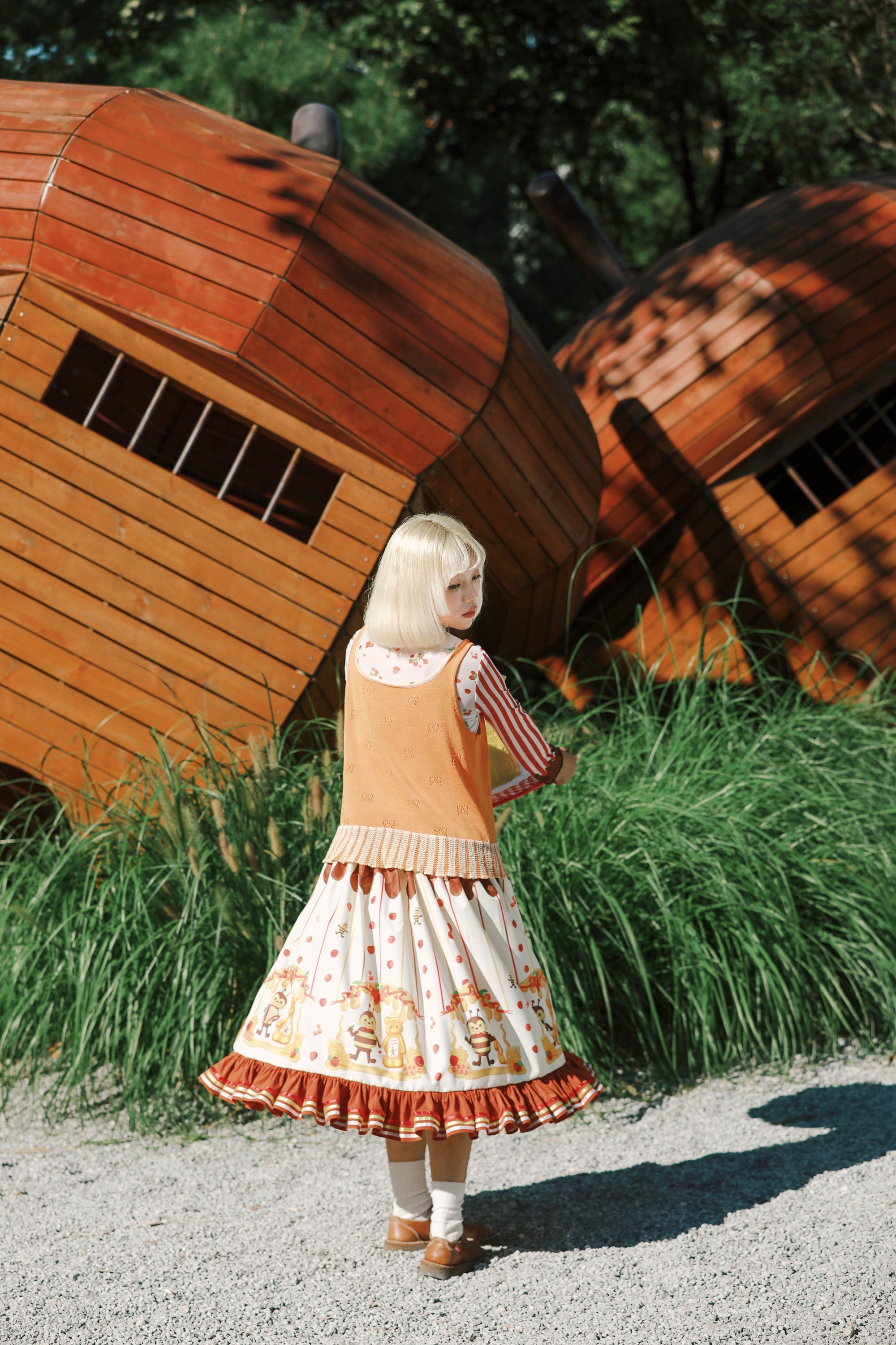 Chocolate Honey Bear Ruffle Midi Skirt