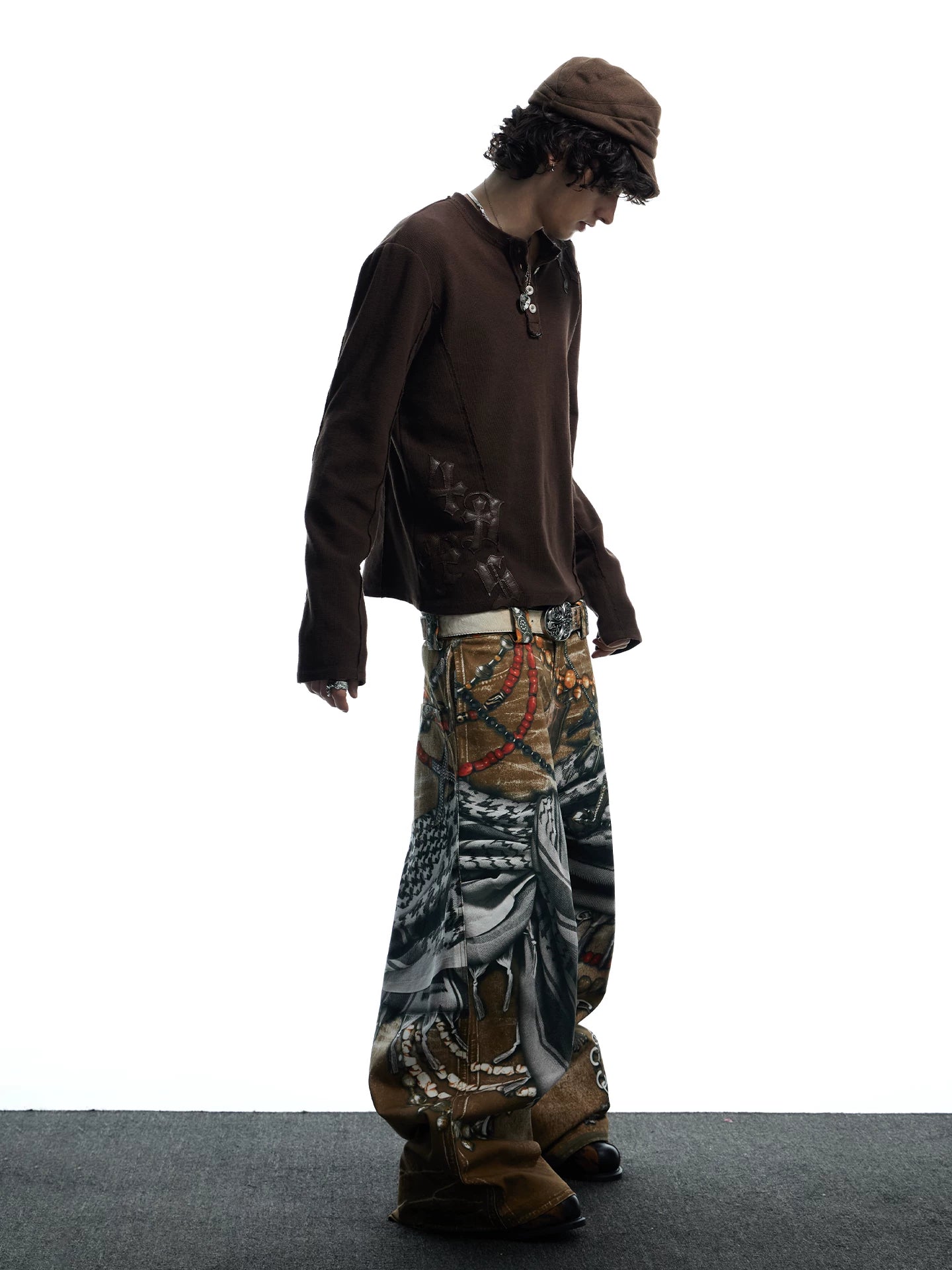 Tribal Collage Print Wide Leg Jeans