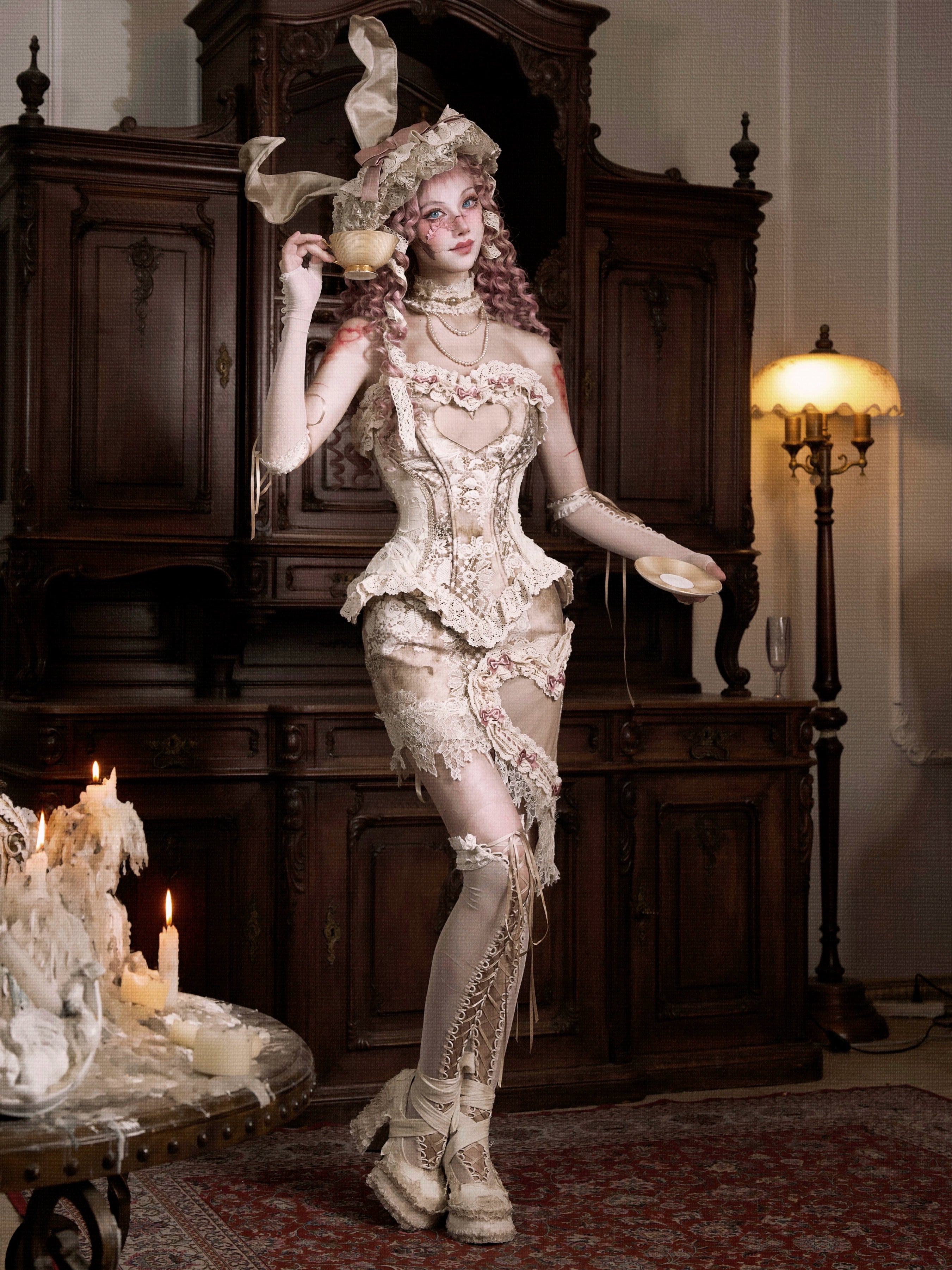 Vintage Lace Heart Patchwork Mini Skirt