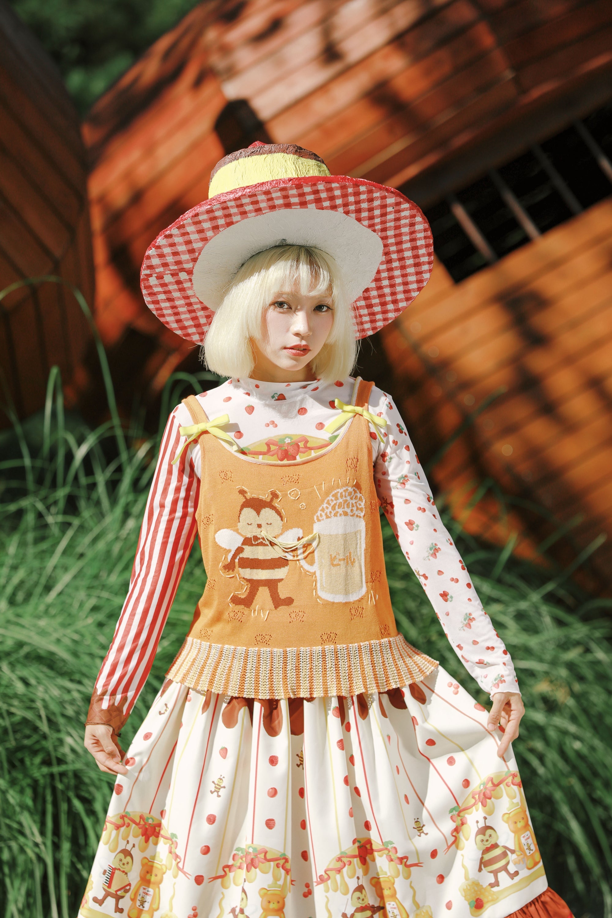 Chocolate Honey Bear Ruffle Midi Skirt