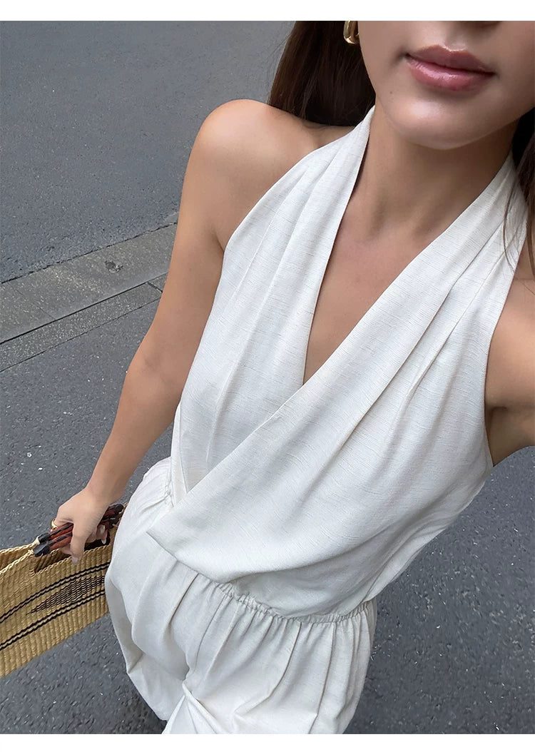 Draped Halter Wide Leg Jumpsuit