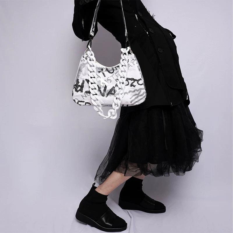 Graffiti Chain Crescent Shoulder Bag - view 2