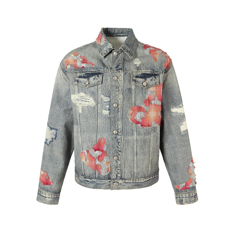 Elegant Evening Lace Printed Patchwork Denim Jacket - chiclara