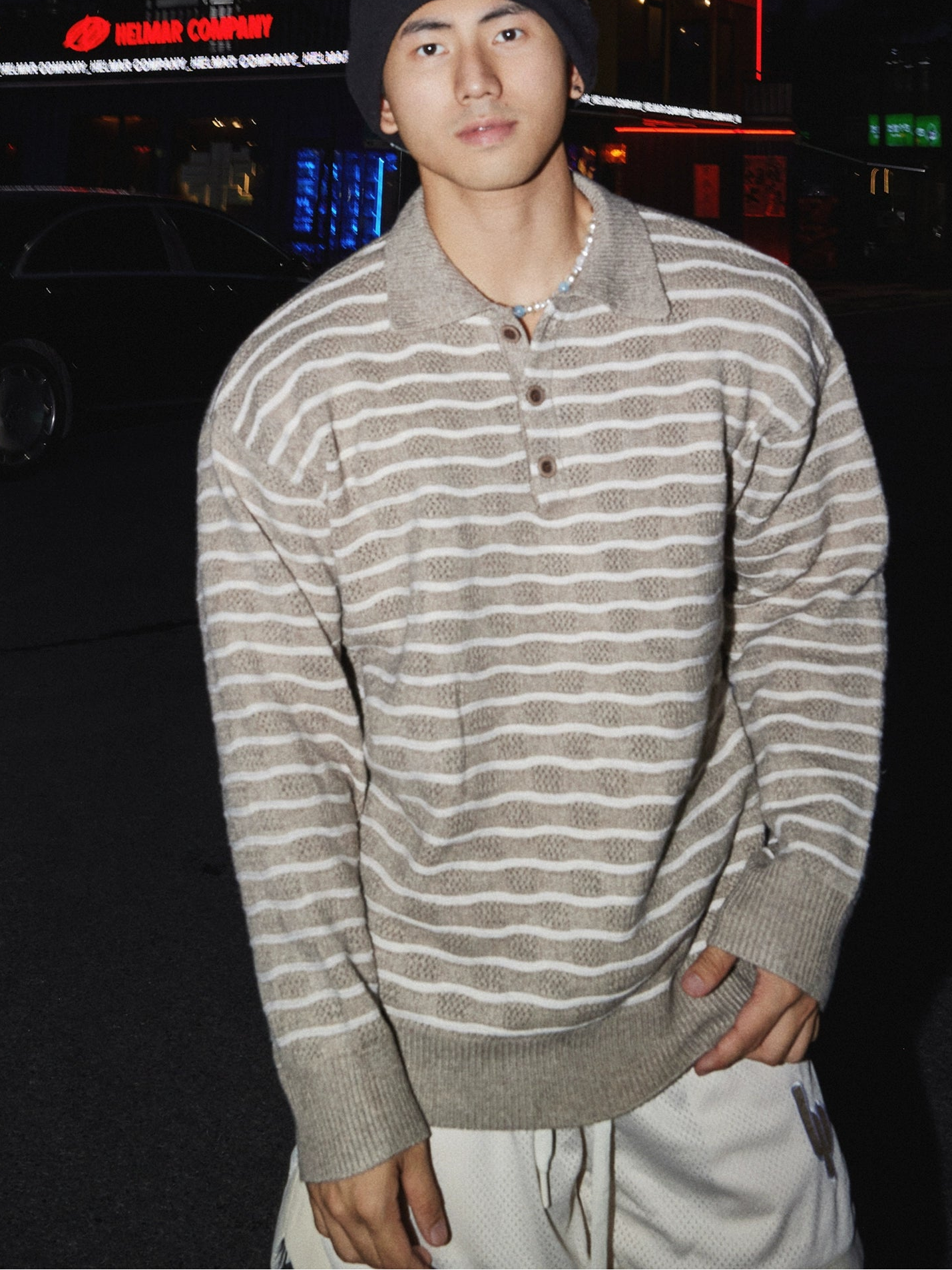 Monochrome Wave Knit Rugby Shirt