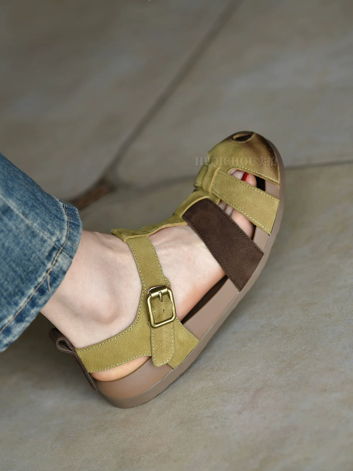 Meadow Vintage T-Strap Leather Sandals