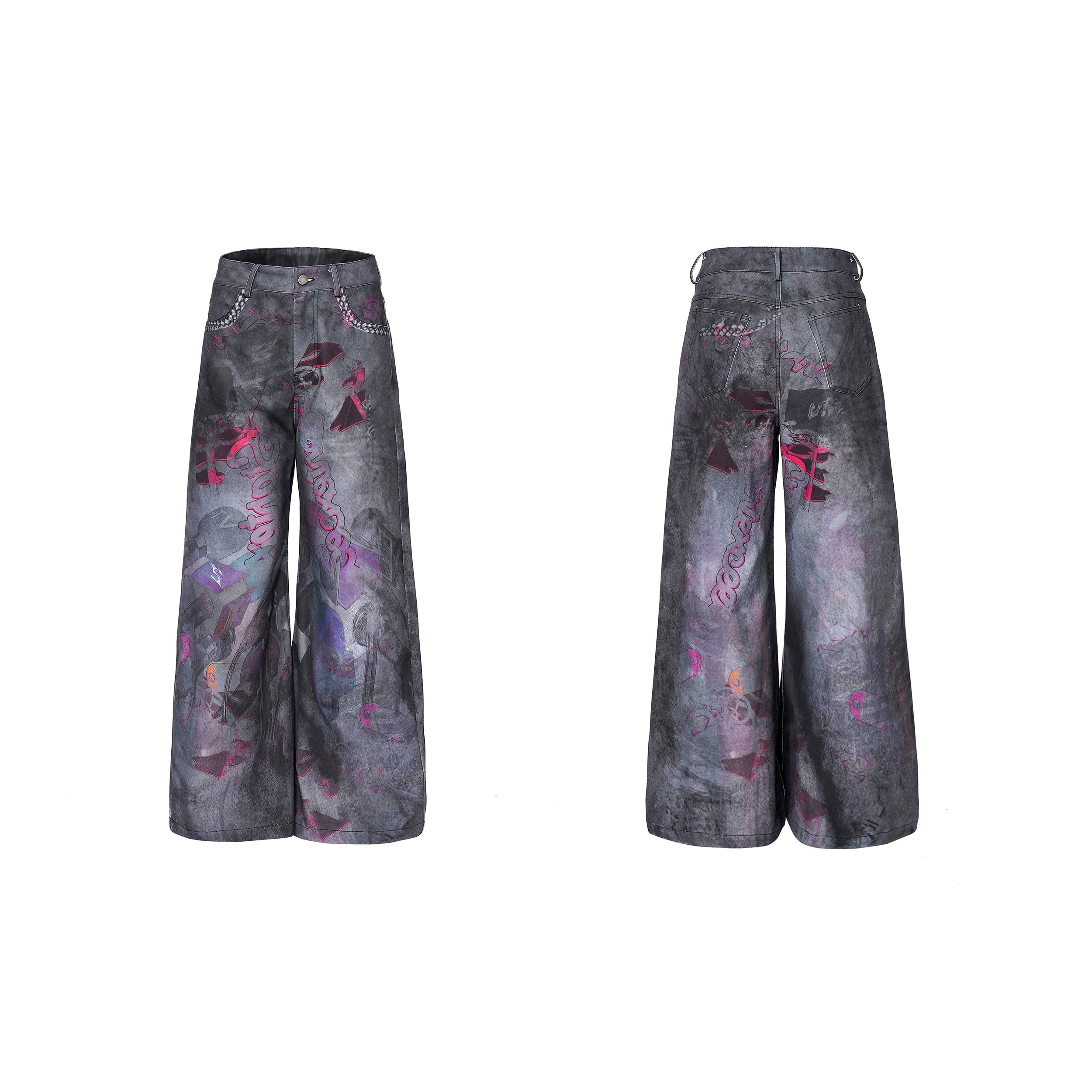 Graffiti Print Wide Leg Jeans