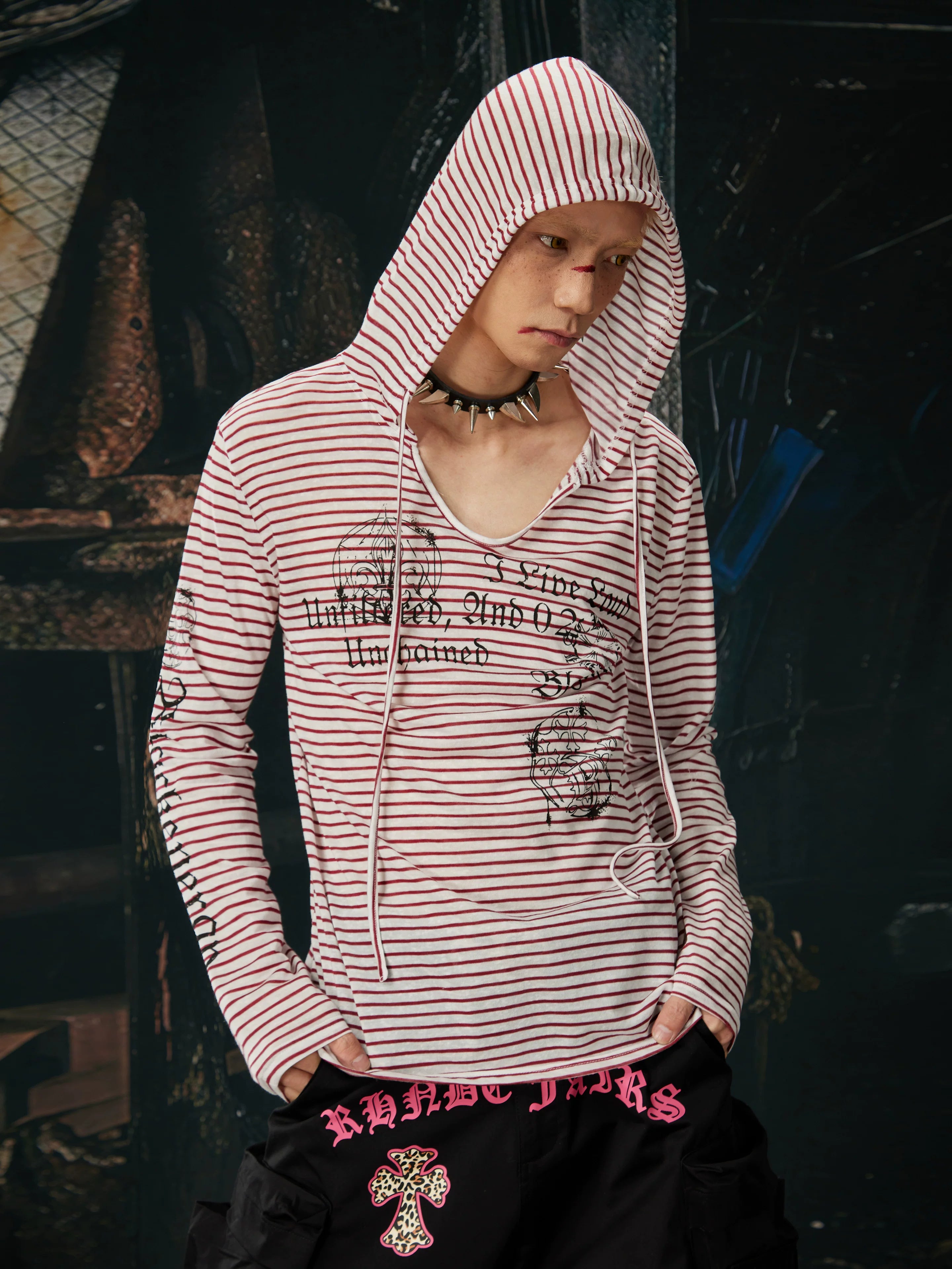 Unchained Script Striped Hooded Longsleeve