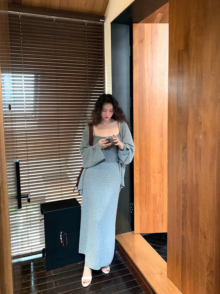 Two-Piece Top and Knit Maxi Skirt Setup