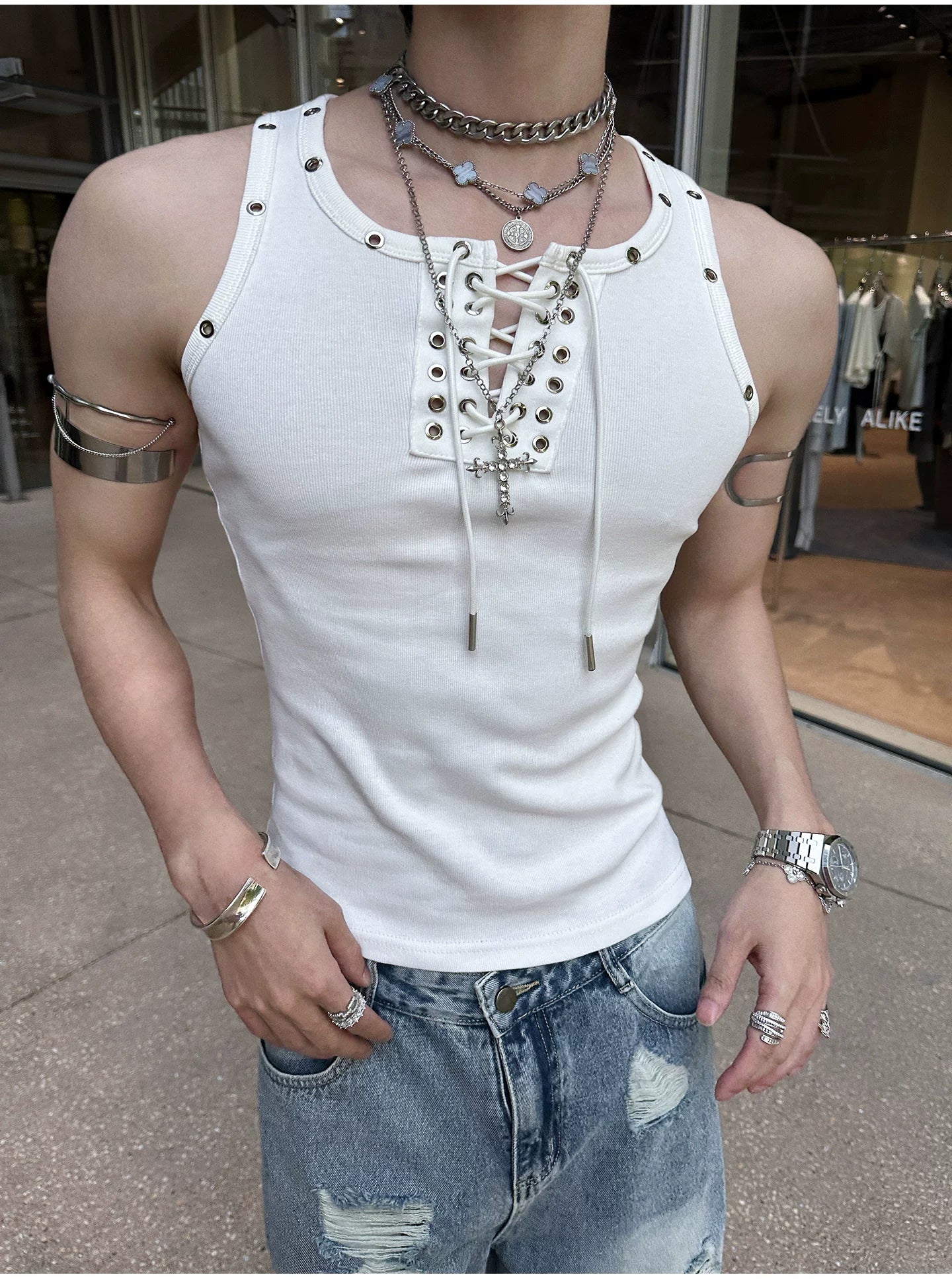 Nightlock Rivet Lace-Up Tank Top