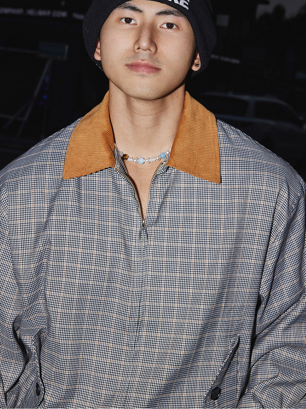 Maple Collar Plaid Zip Jacket