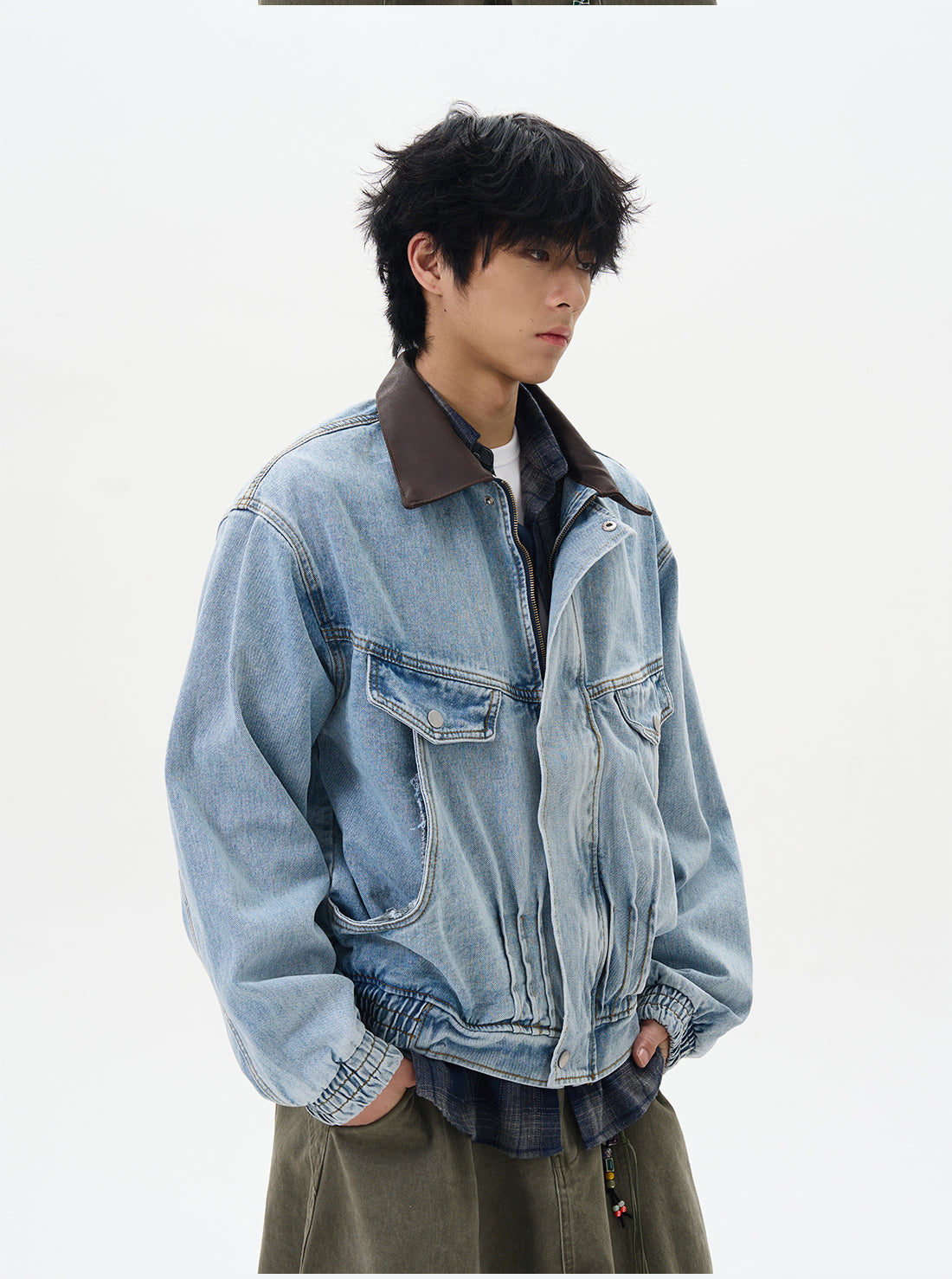 Vintage Corduroy Collar Denim Jacket