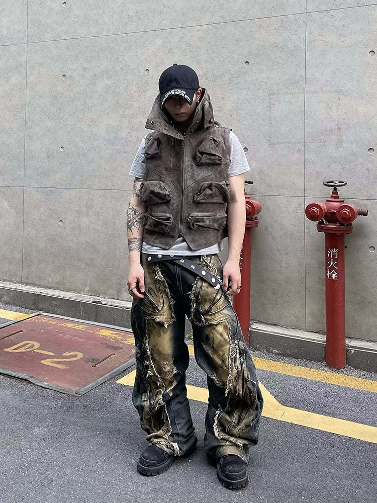 Grunge Destroyed Zipper Jeans