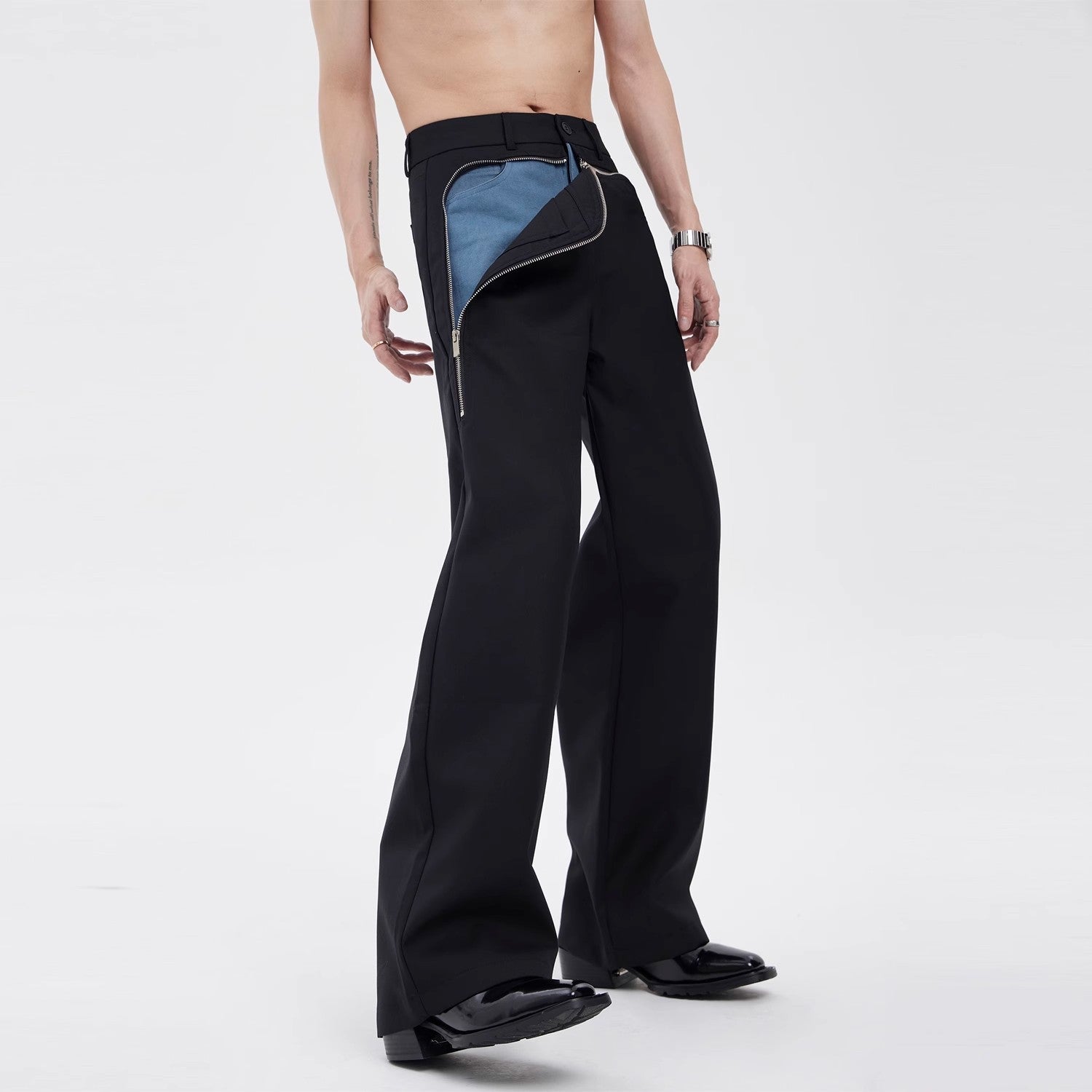 Zip Detail Wide Leg Pants
