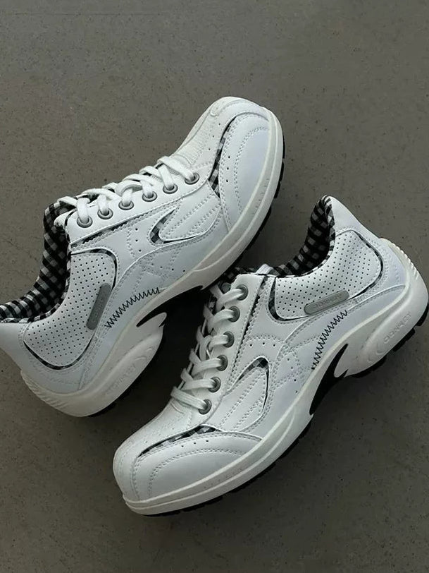 Checkered Collar Retro Runner Sneakers