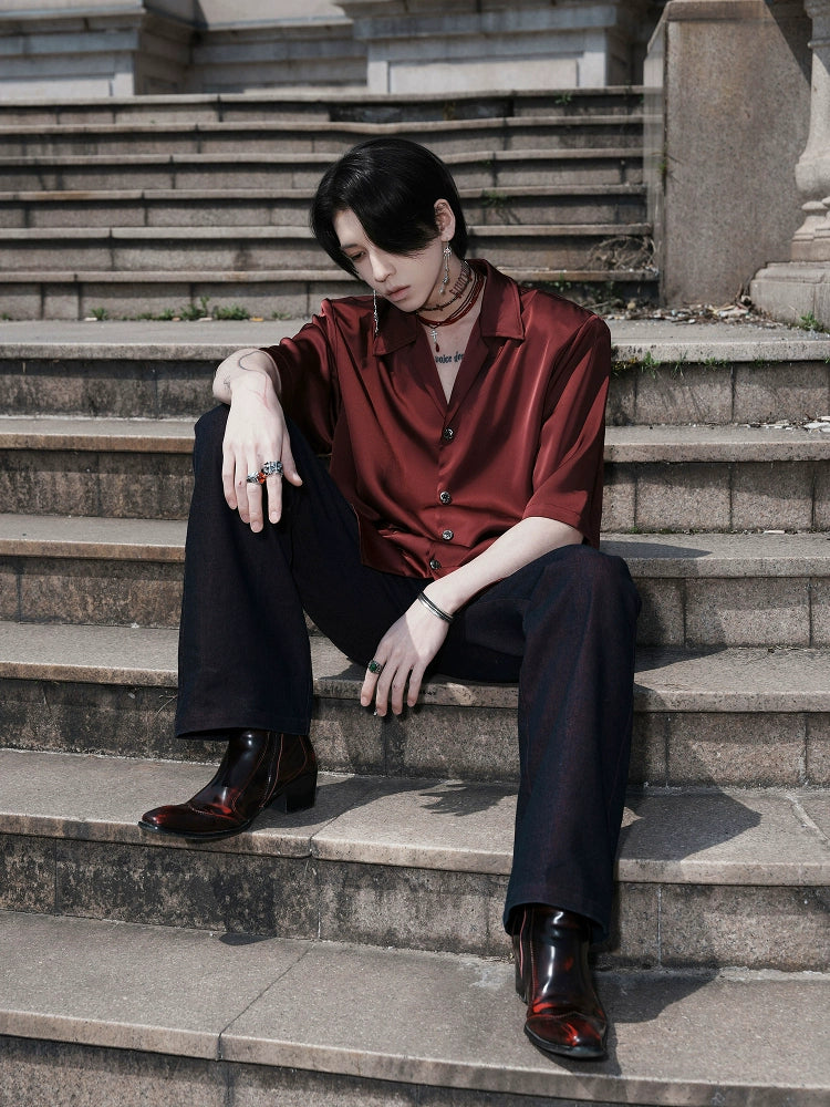 Short-Sleeve Satin Cuban Shirt