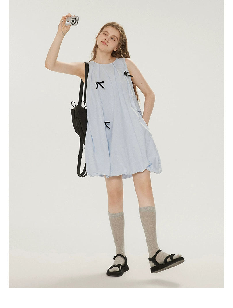 Bow Bubble Sleeveless Summer Dress