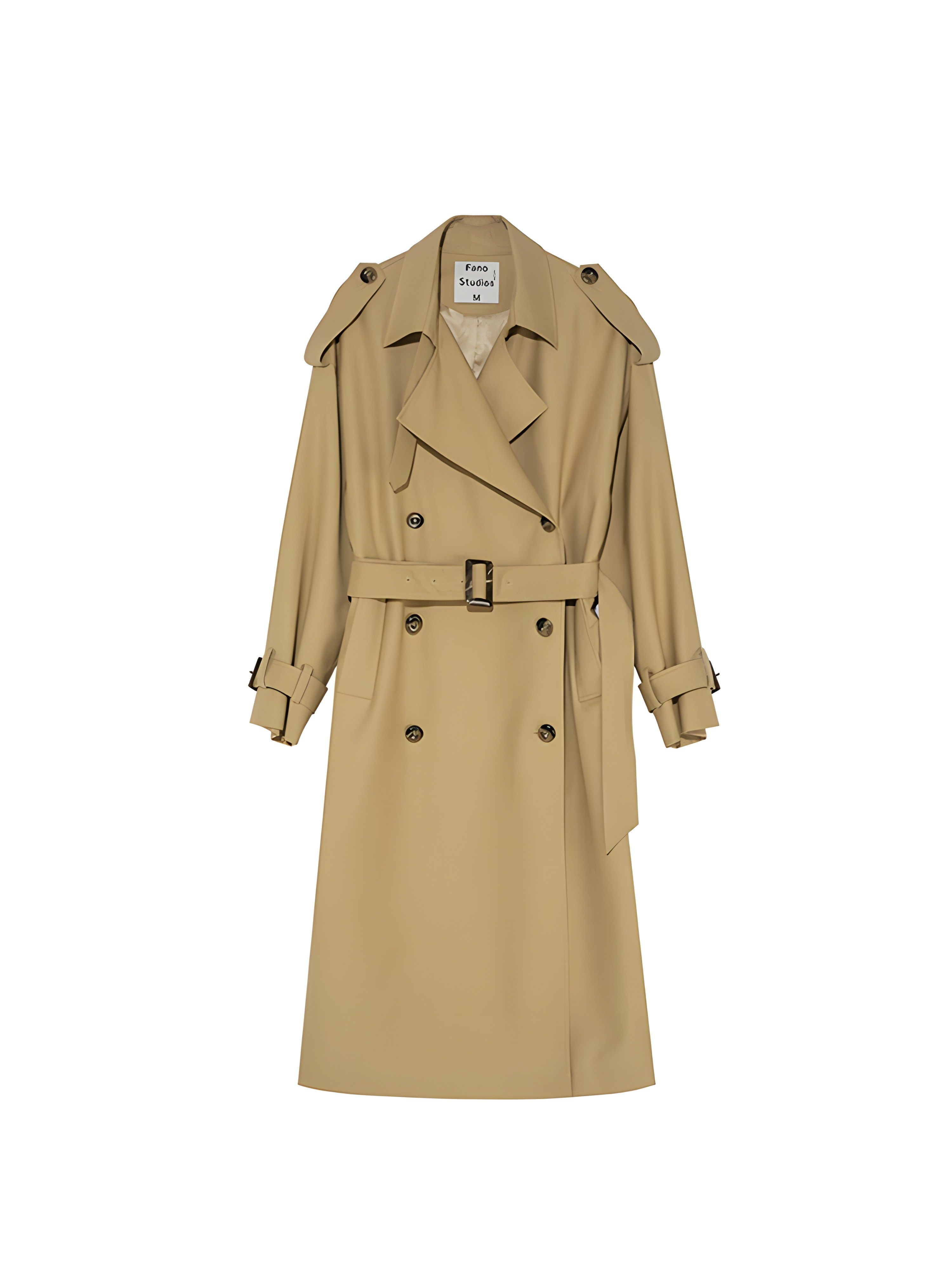 Khaki Double-Breasted Trench Coat - chiclara