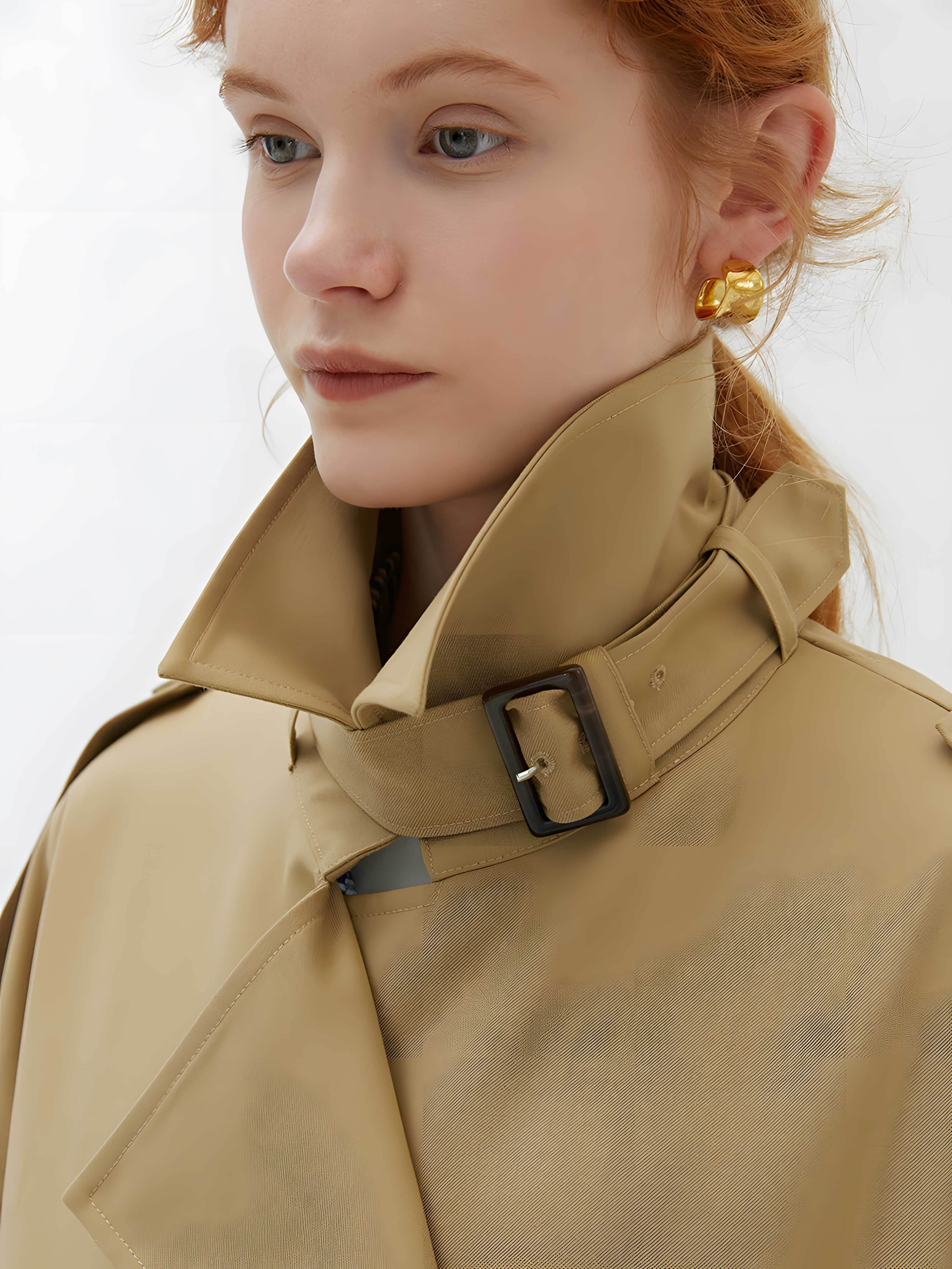 Khaki Double-Breasted Trench Coat - chiclara