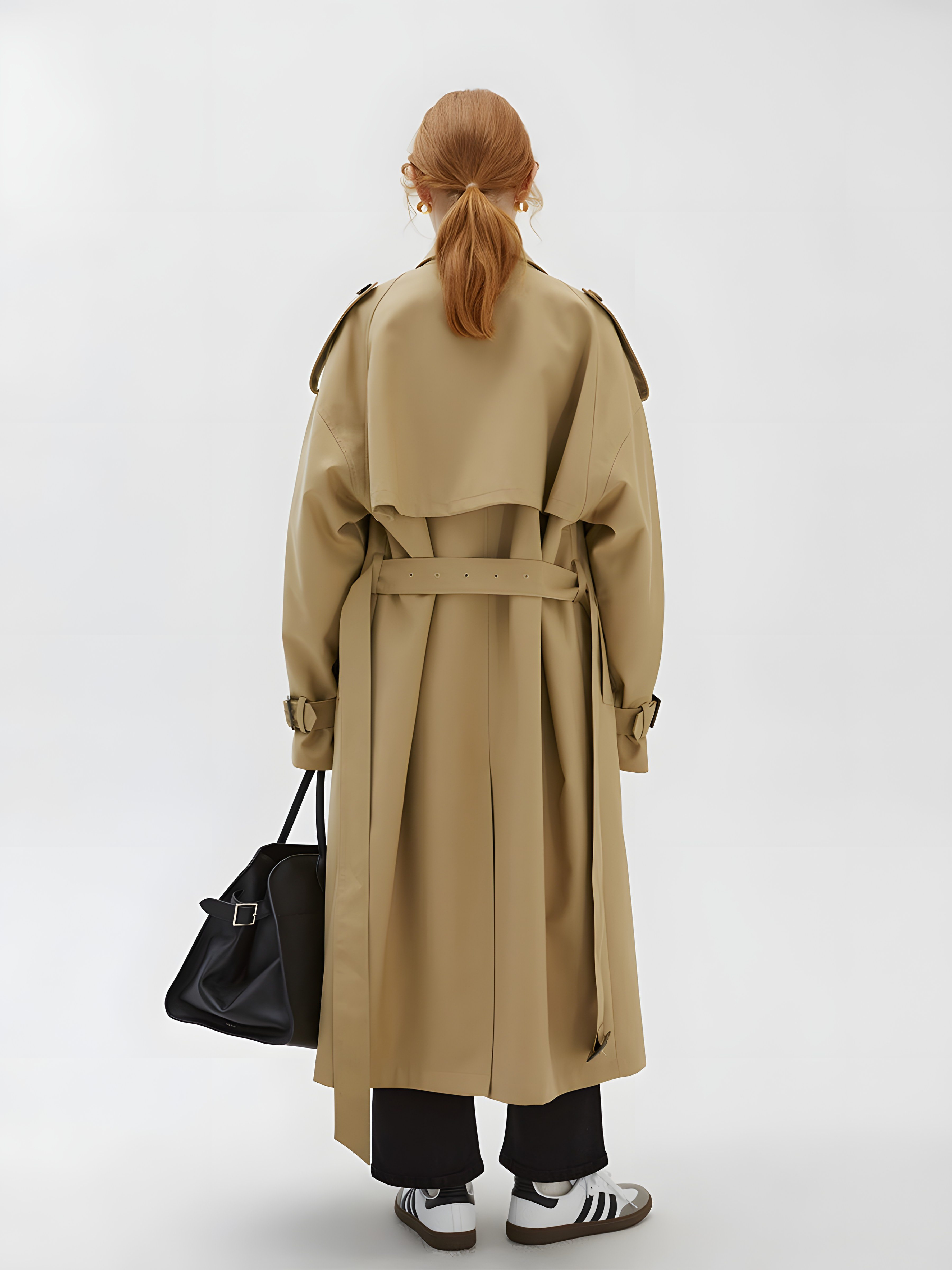 Khaki Double-Breasted Trench Coat - chiclara