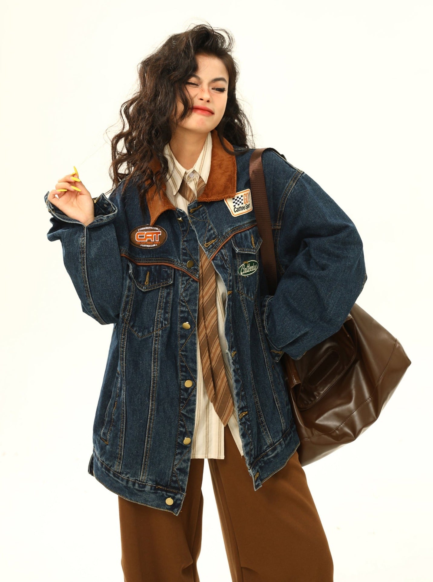 Racing Patch Denimjacke mit Cordkragen