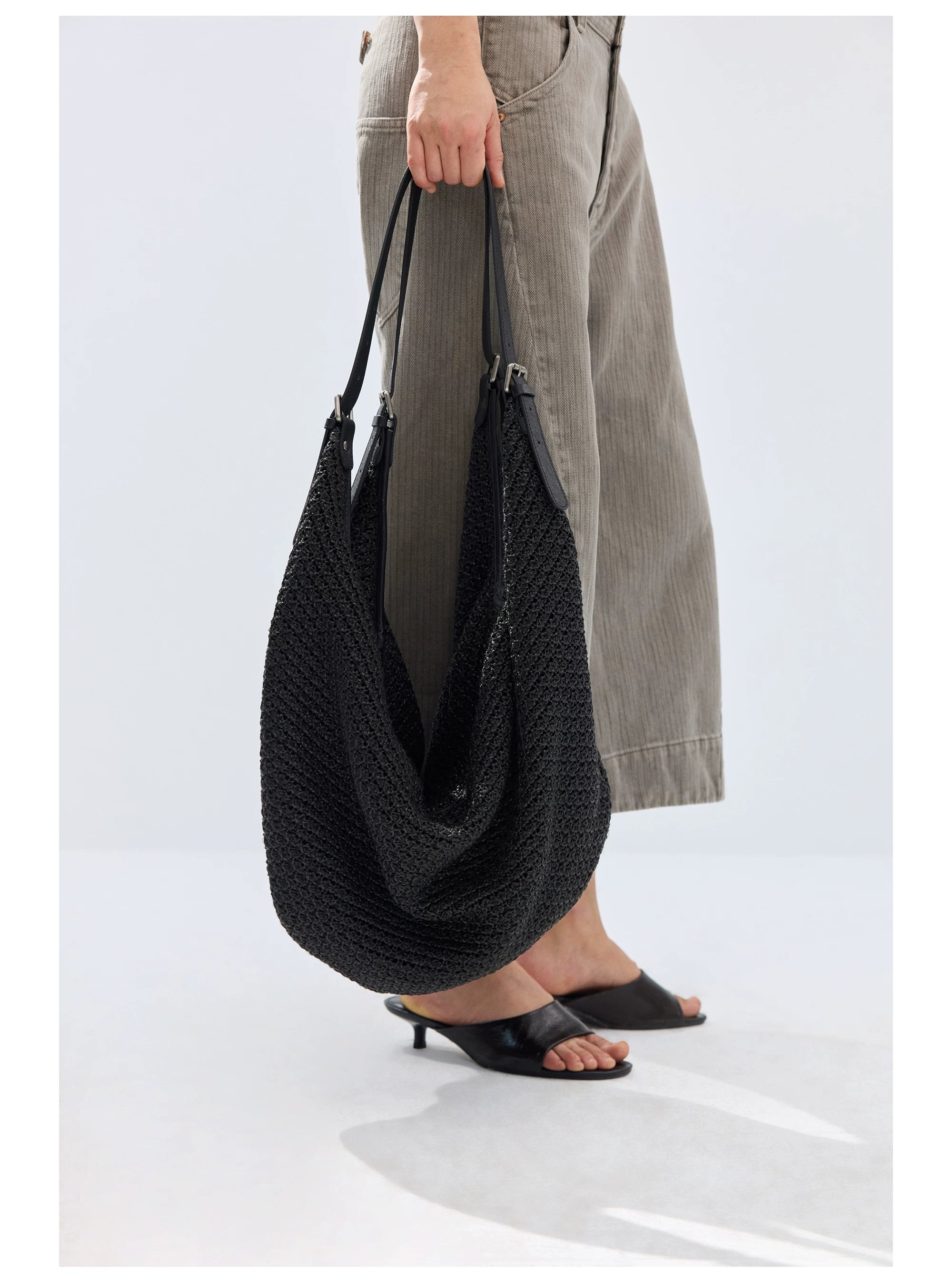 Black Slouchy Knit Shoulder Bag