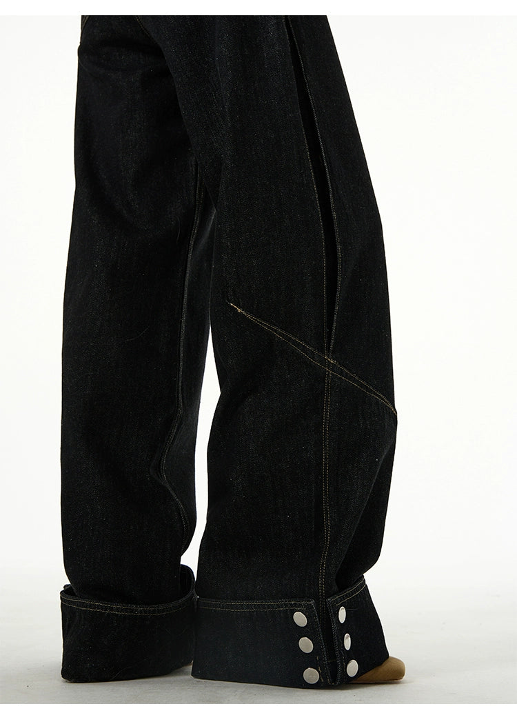 Wide-Leg Jeans with Cuffed Hems and Button Details