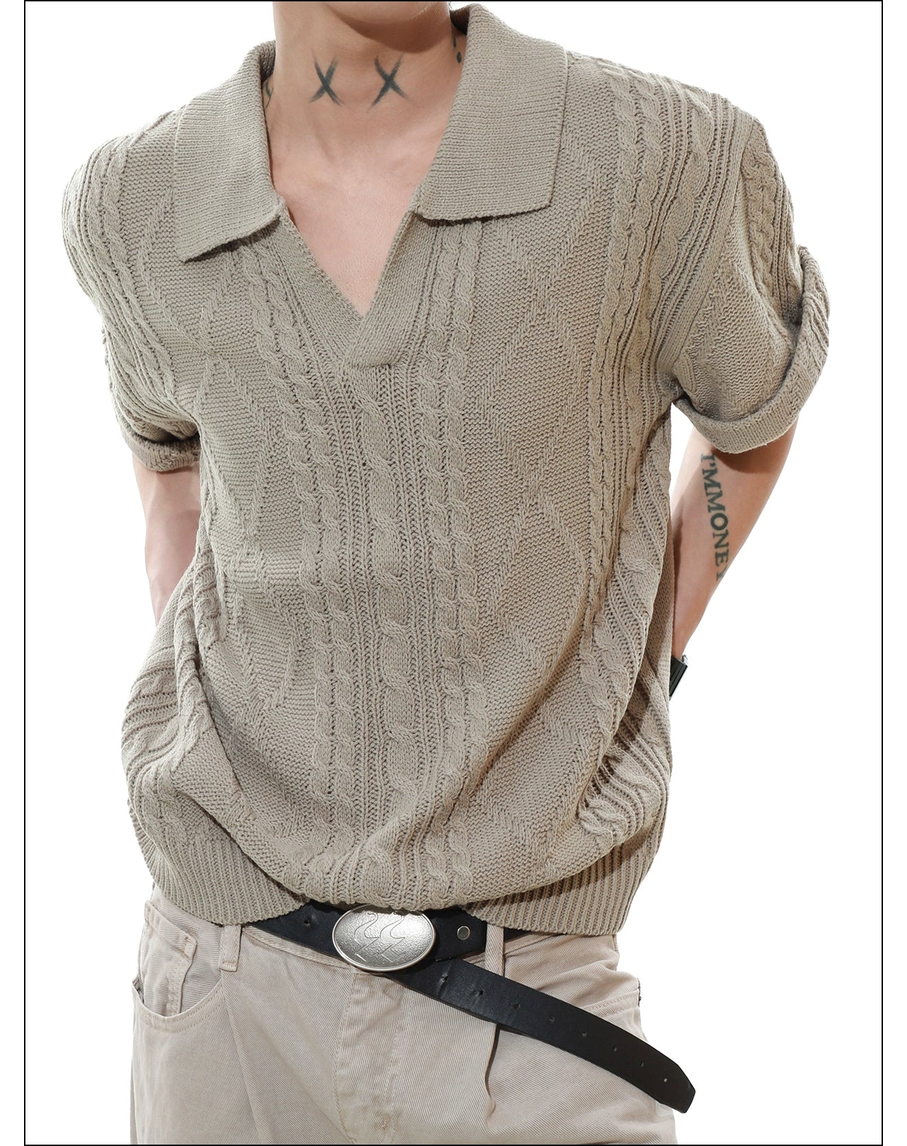 Sandstone Cable Knit Polo Tee