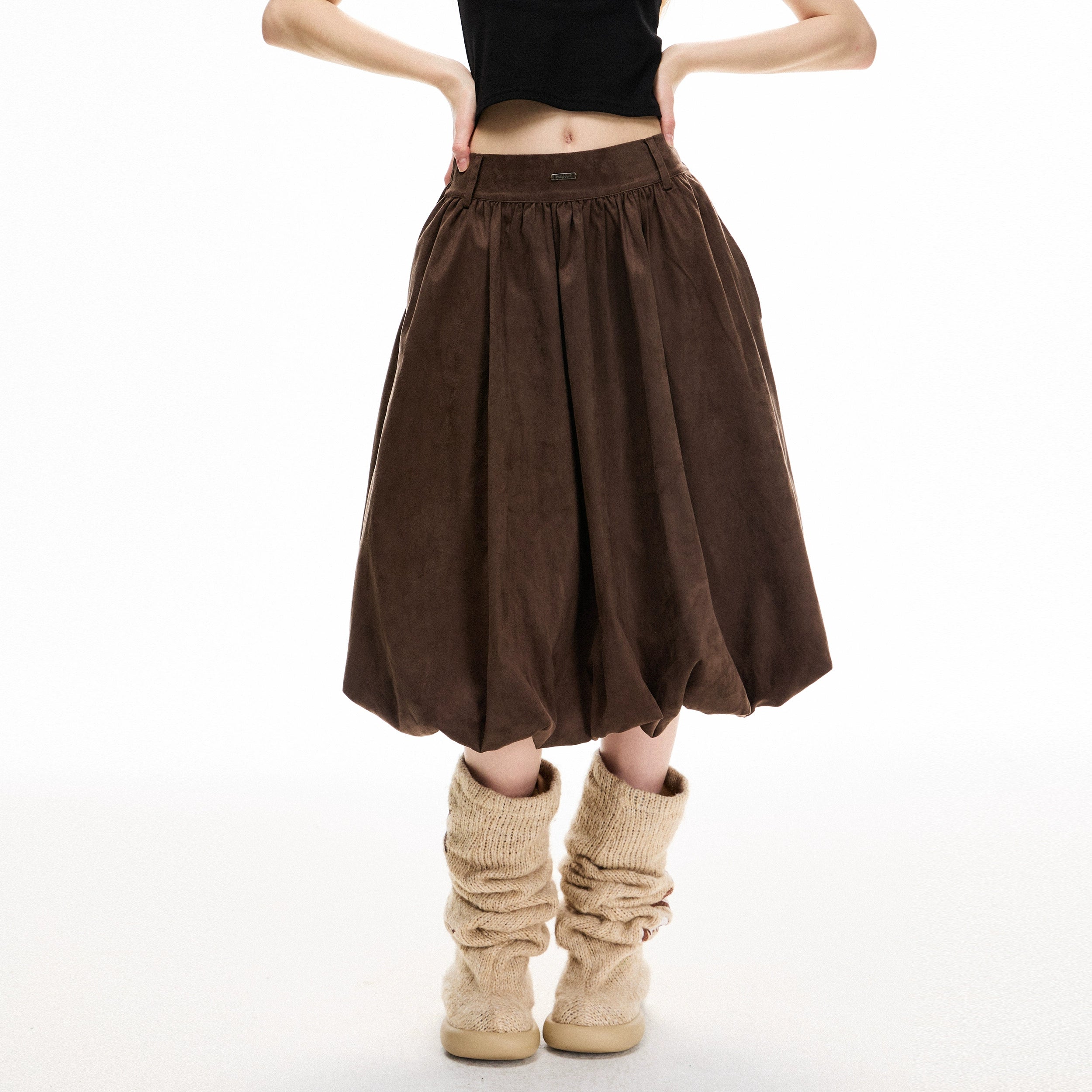 Balloon Hem Midi Skirt