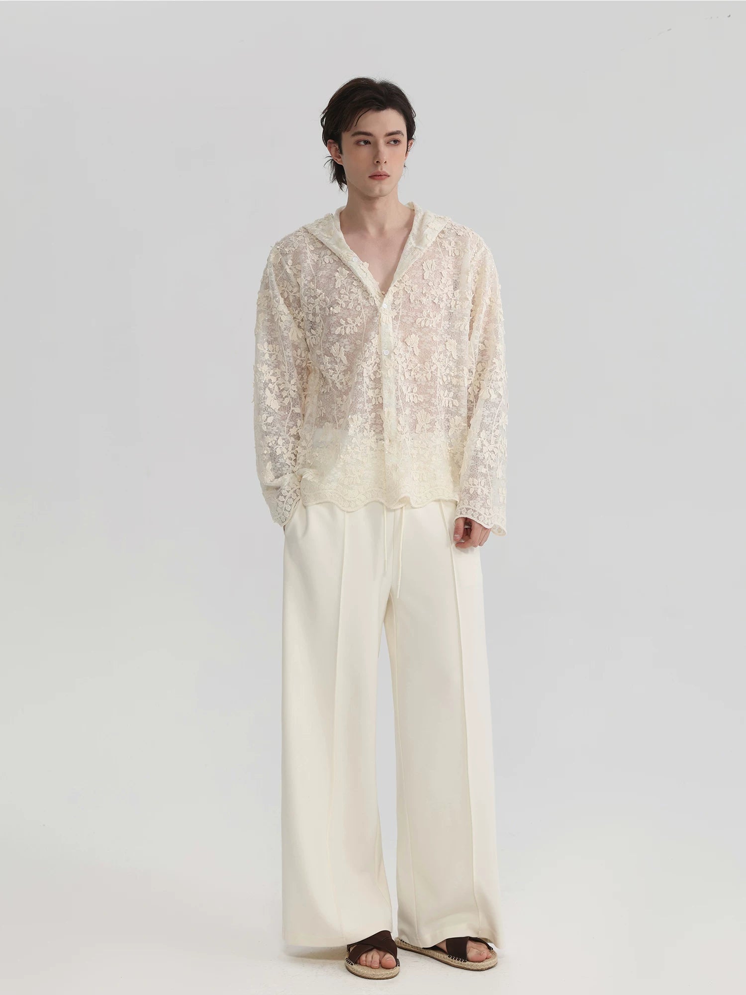 Ivory Bloom Hooded Lace Shirt