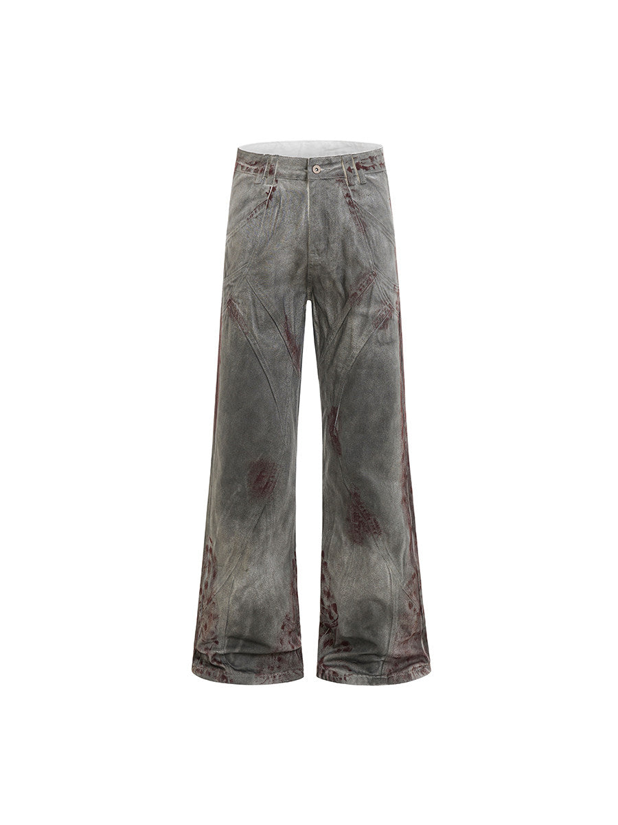 Men's Washed Patchwork Deconstructed Flared Jeans