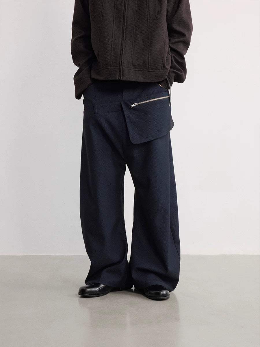 Oversized Zippered Hip Pocket Wide-Leg Trousers