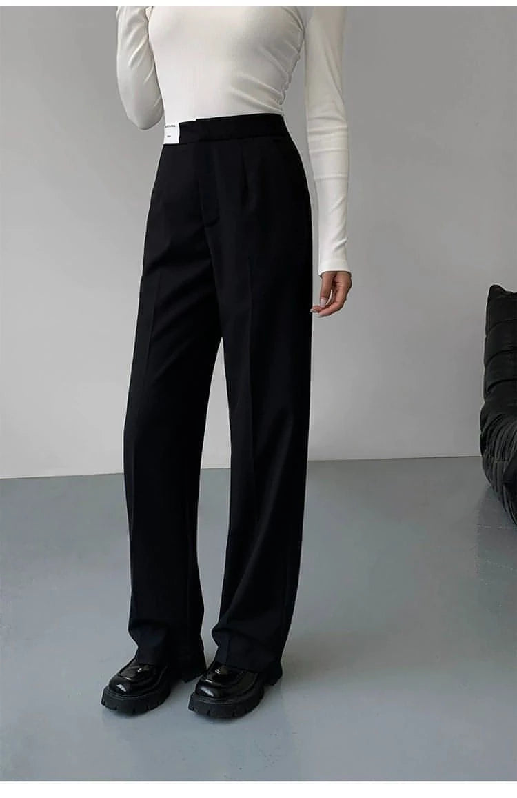 High-Waist Loose Wide-Leg Suit Trousers - chiclara