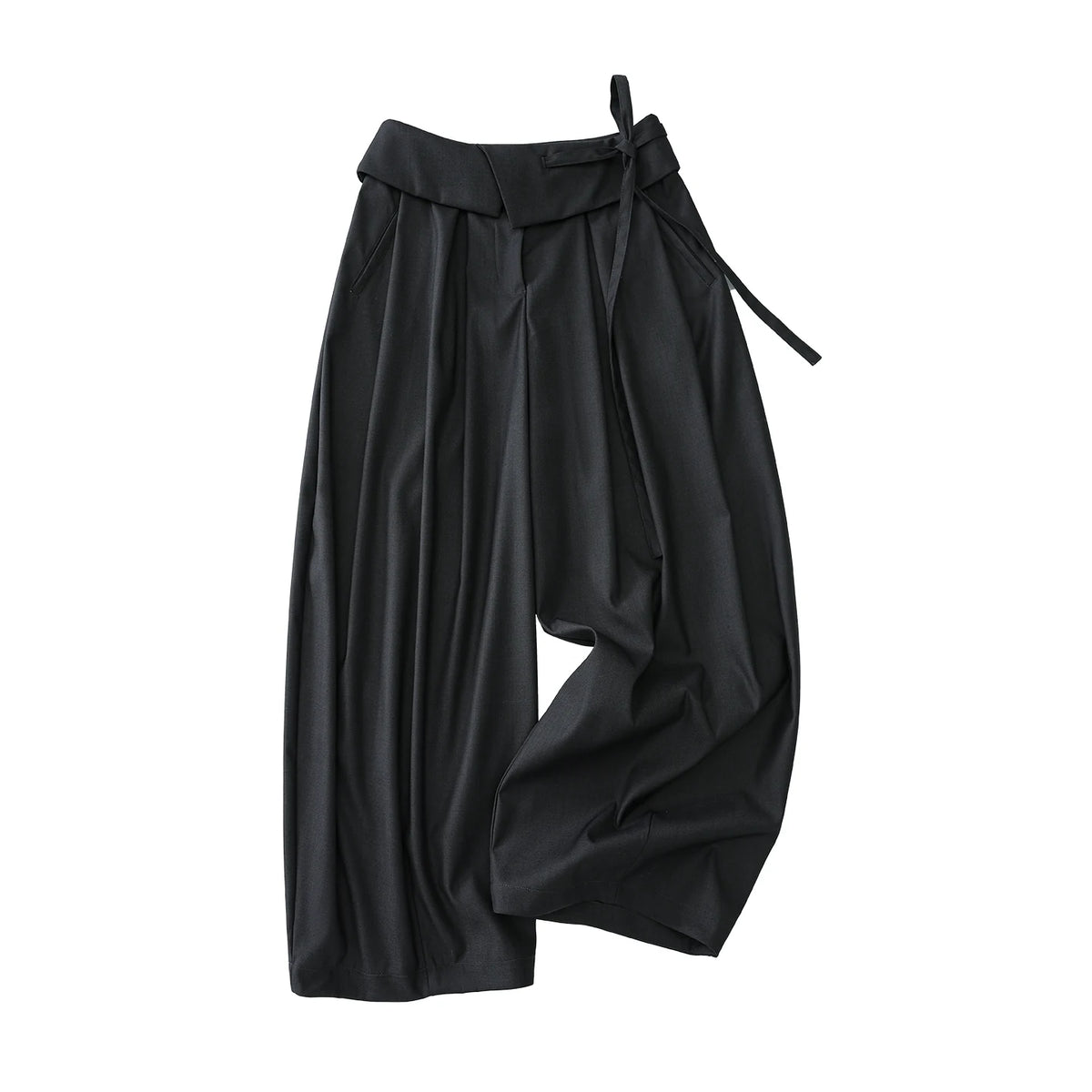 Foldover Tie-Waist Wide Trousers